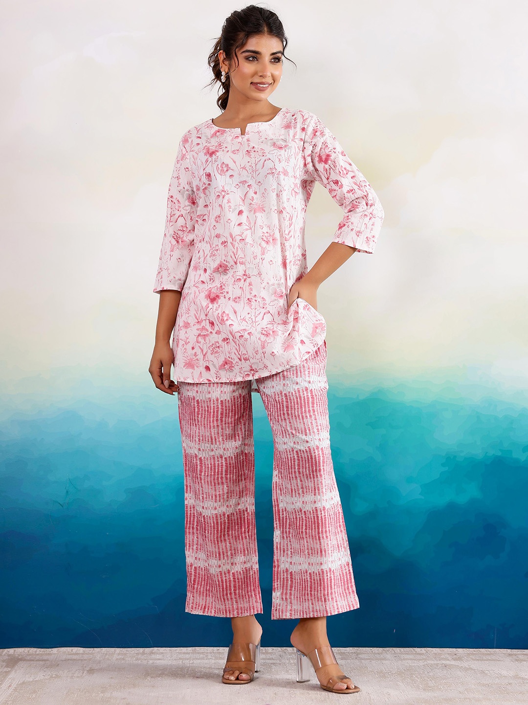 

FLAVIA CREATION Printed Pure Cotton Tunic & Trousers, White