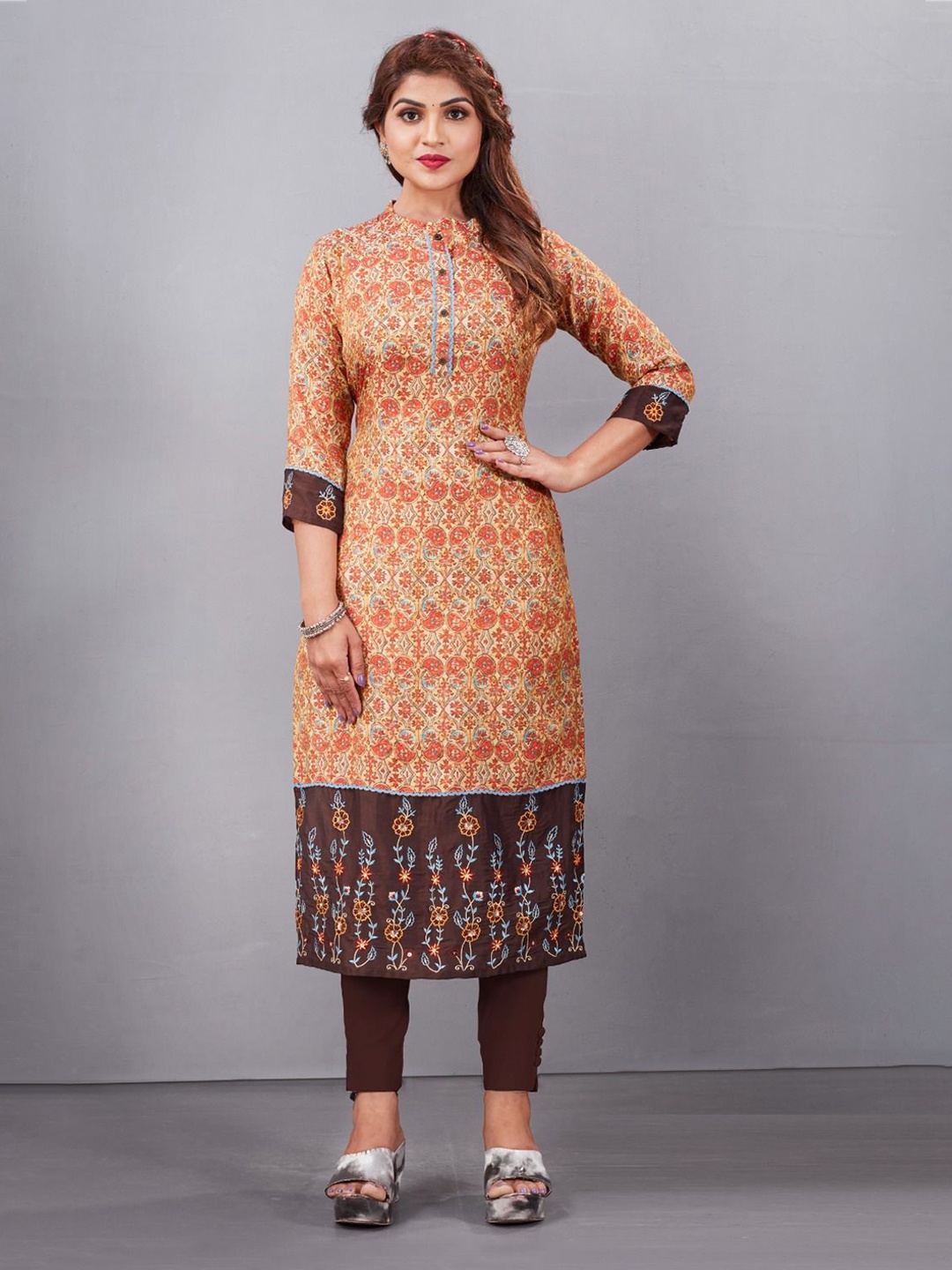 

JIVORA Printed Straight Kurta, Orange