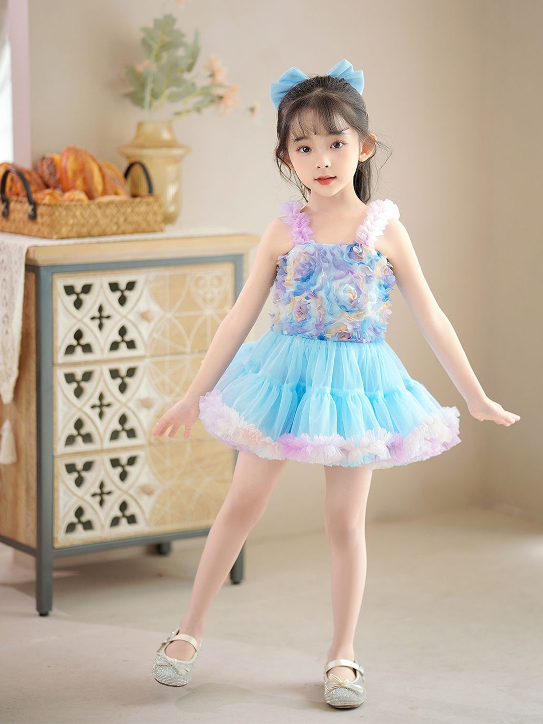

JC SPARKLE Girls Floral Print A-Line Dress, Blue