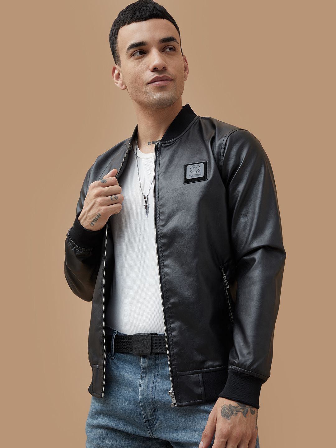 

SmileyWorld Men Sporty Jacket with Patchwork, Black