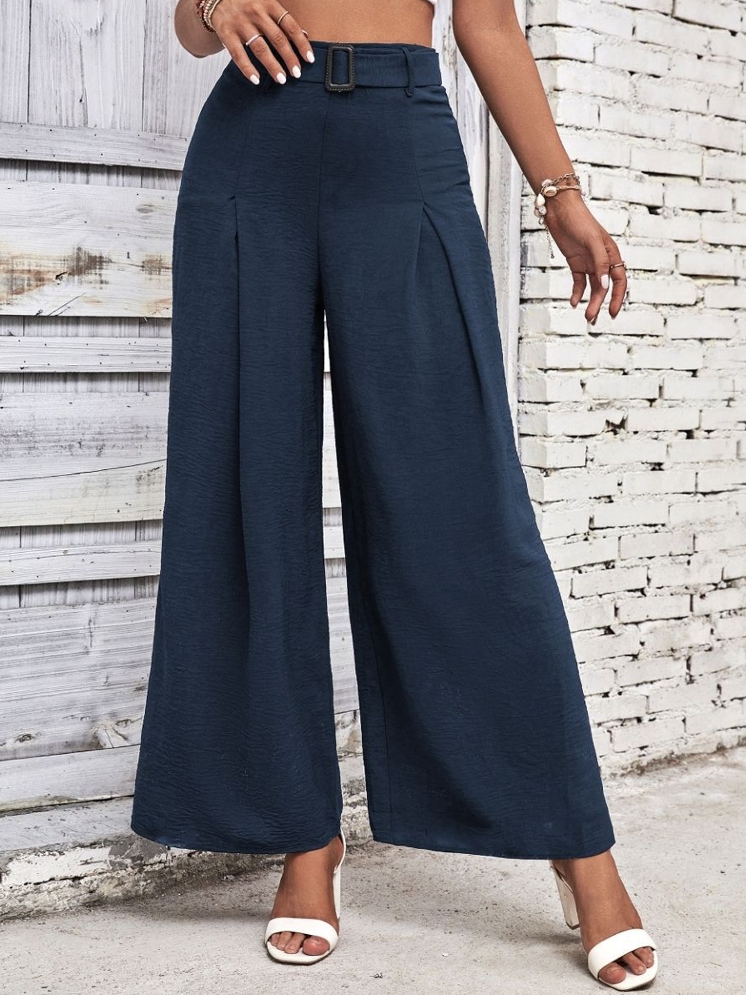 

KPOP Women High-Rise Wide Leg Flared Trousers, Blue
