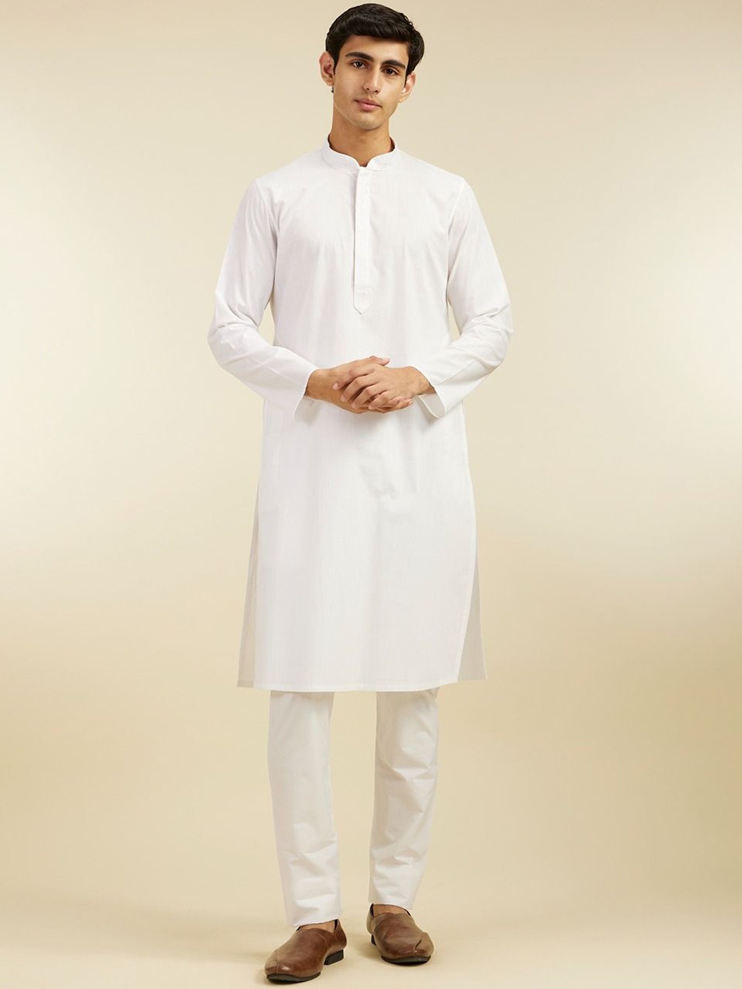 

Diwas by Manyavar Mandarin Collar Pure Cotton Straight Kurta, White