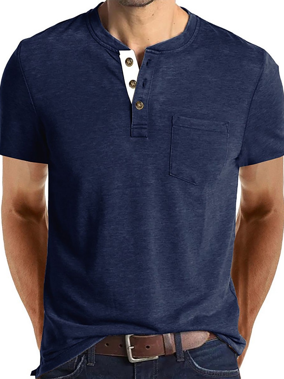 

StyleCast x Revolte Men Solid Henley Neck T-shirt, Blue