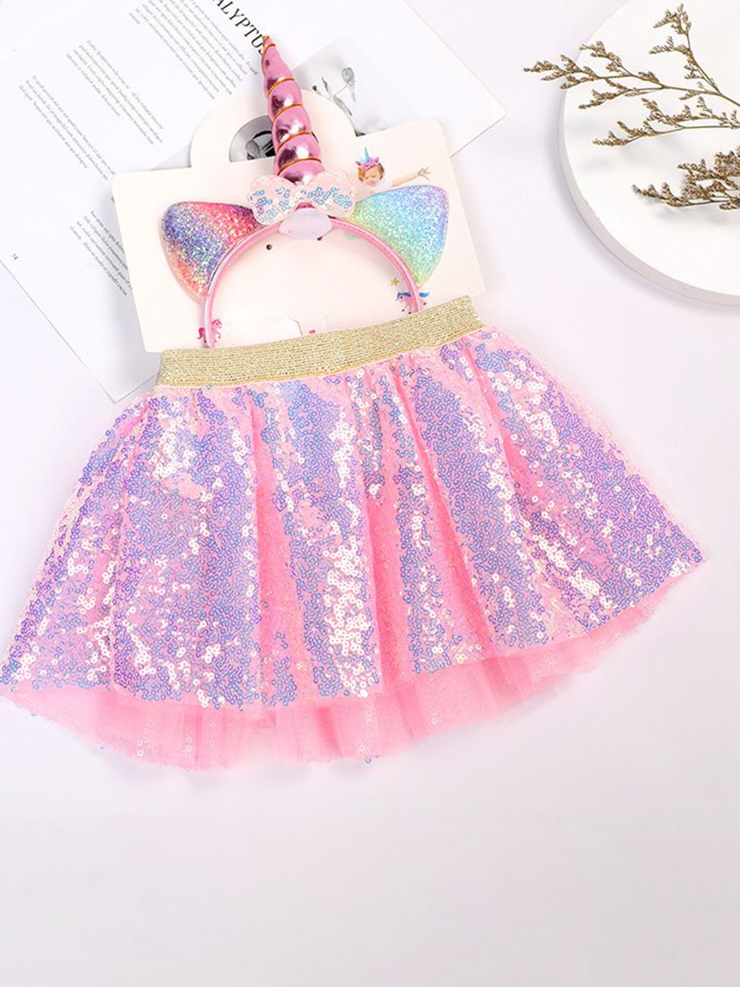 

Babymoon Kids Embellished Tutu Skirt With Headband Baby Photoshoot Props, Pink