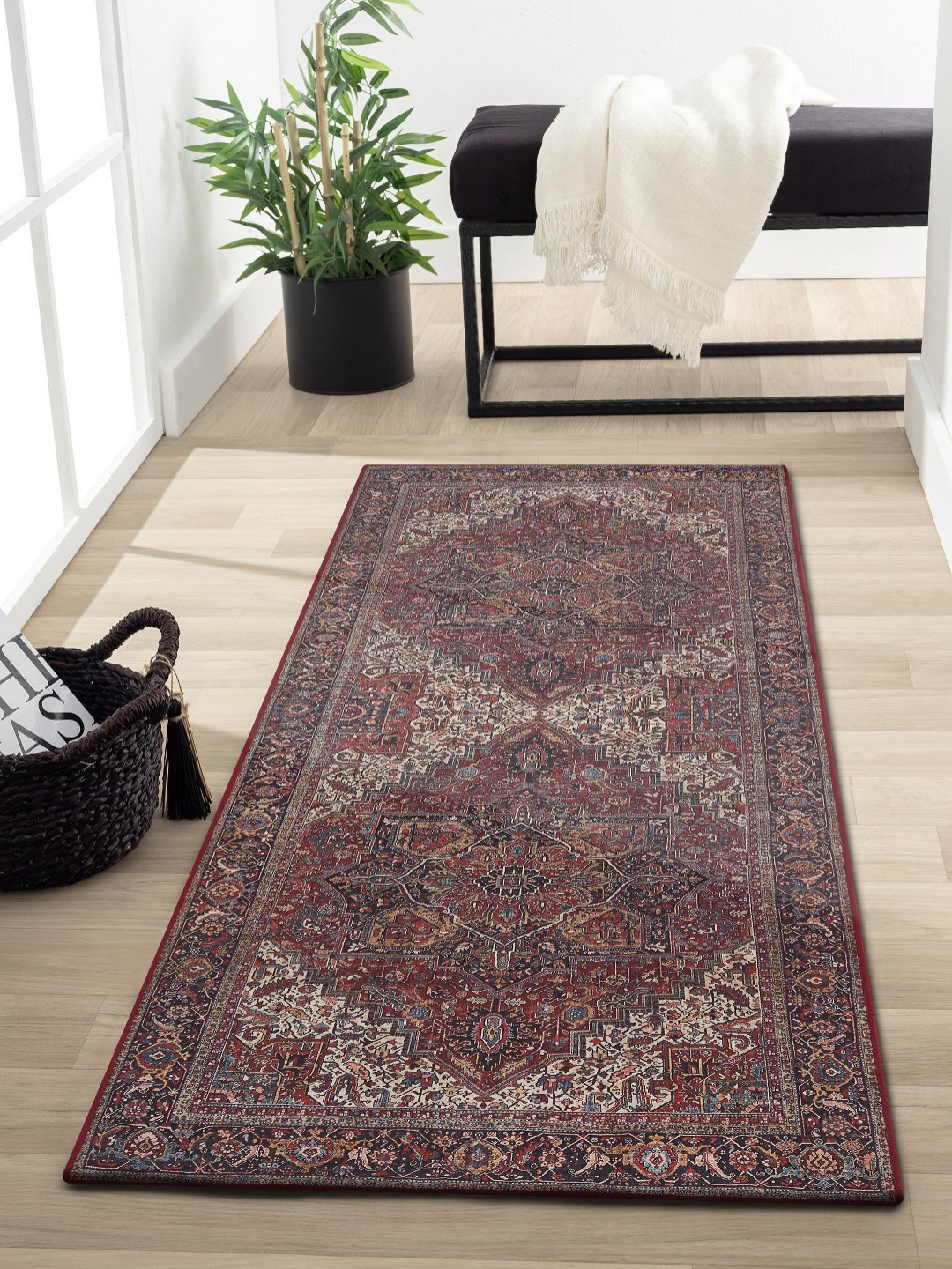 

OBSESSIONS Brown & Cream-Color Ethnic Motifs Rectangular Bedside Runners, Rust