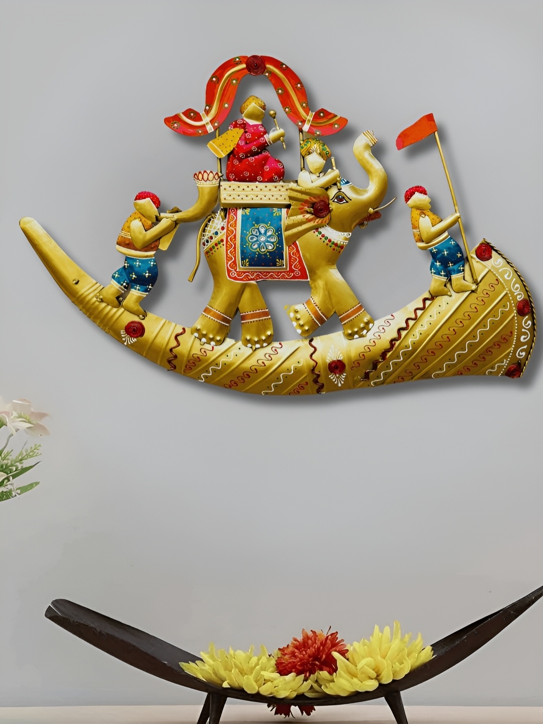 

PRANJALS HOUSE Gold Toned & Red Royal Baarat Metal Hanging Wall Decor