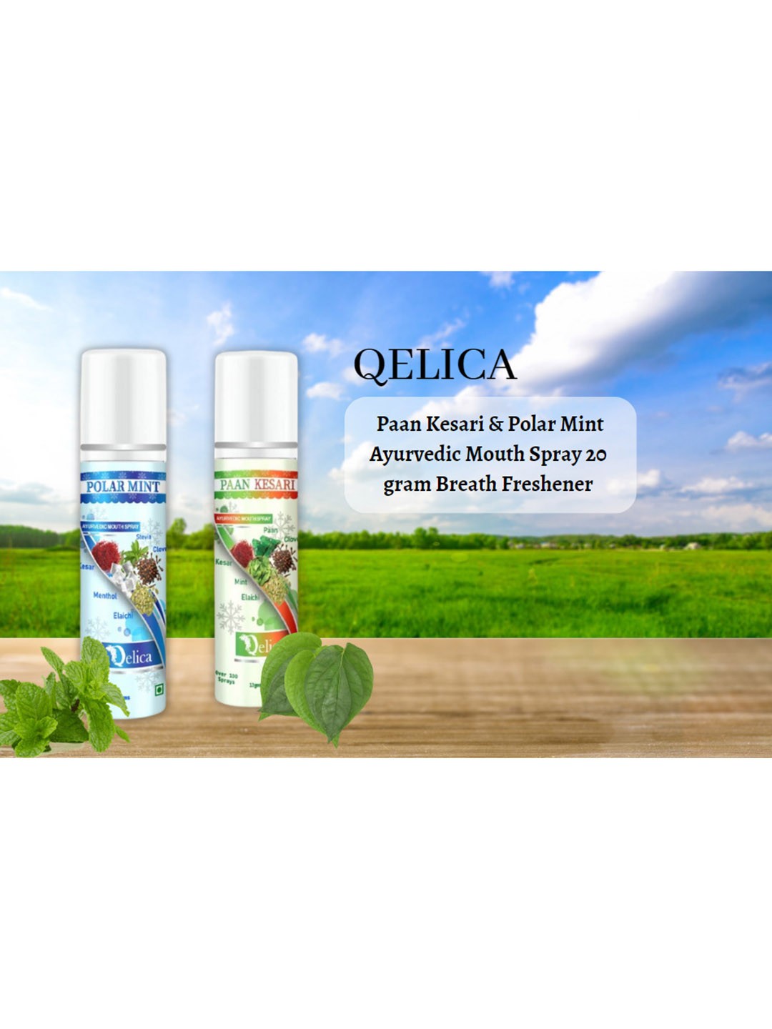 

Qelica Set Of 2 Polar Mint & Paan Kesari Fresh Breath Spray-10g Each, Blue