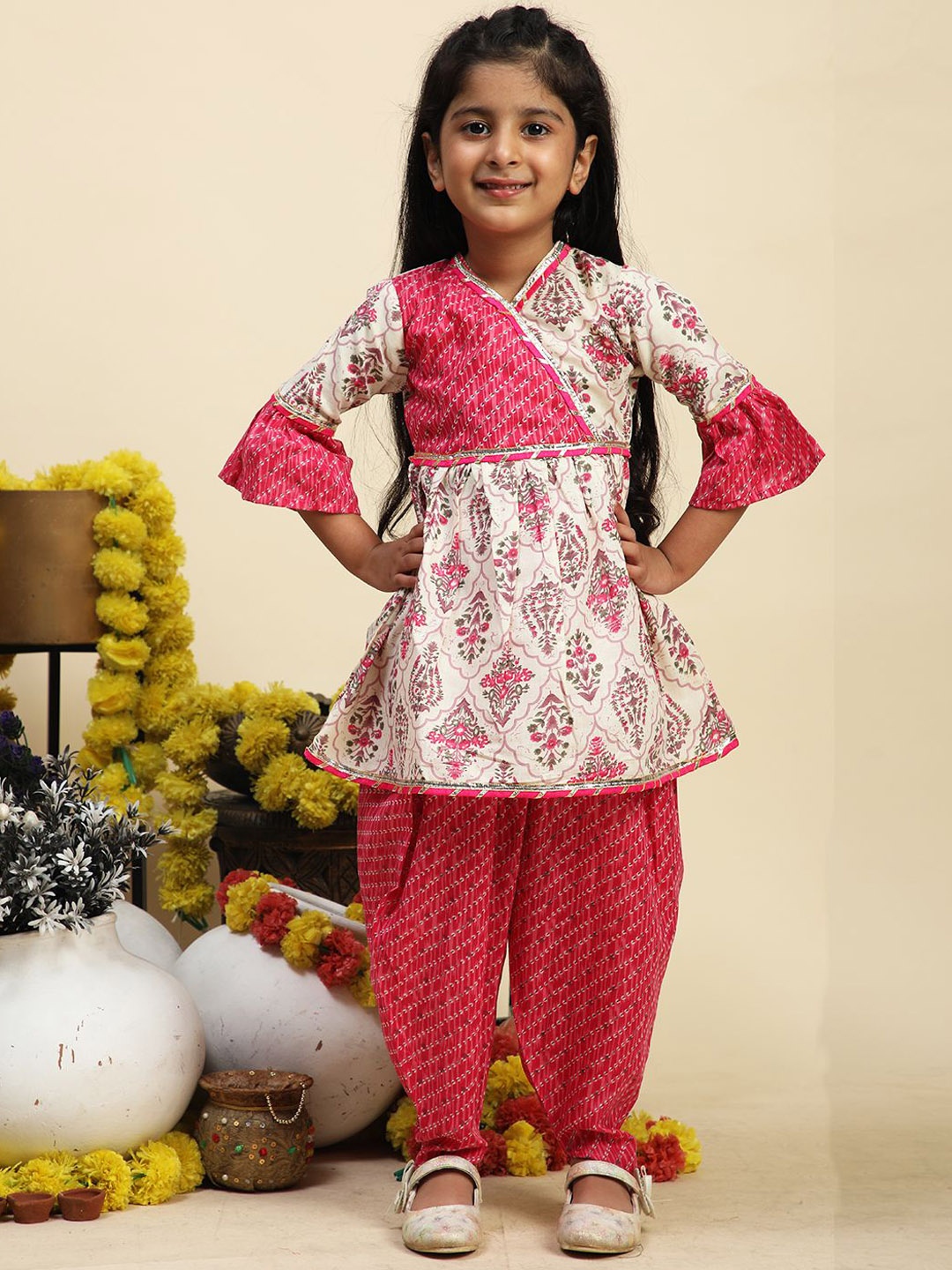 

Cutiekins Girls Ethnic Motifs Printed Angrakha Kurta with Dhoti Pants, Magenta