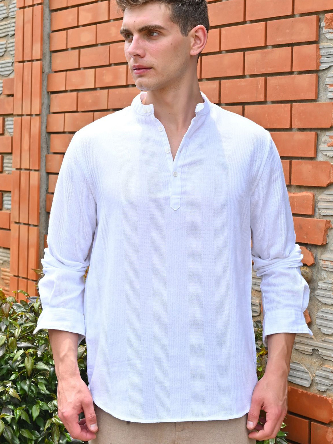 

POE Men Smart Slim Fit Opaque Casual Shirt, White