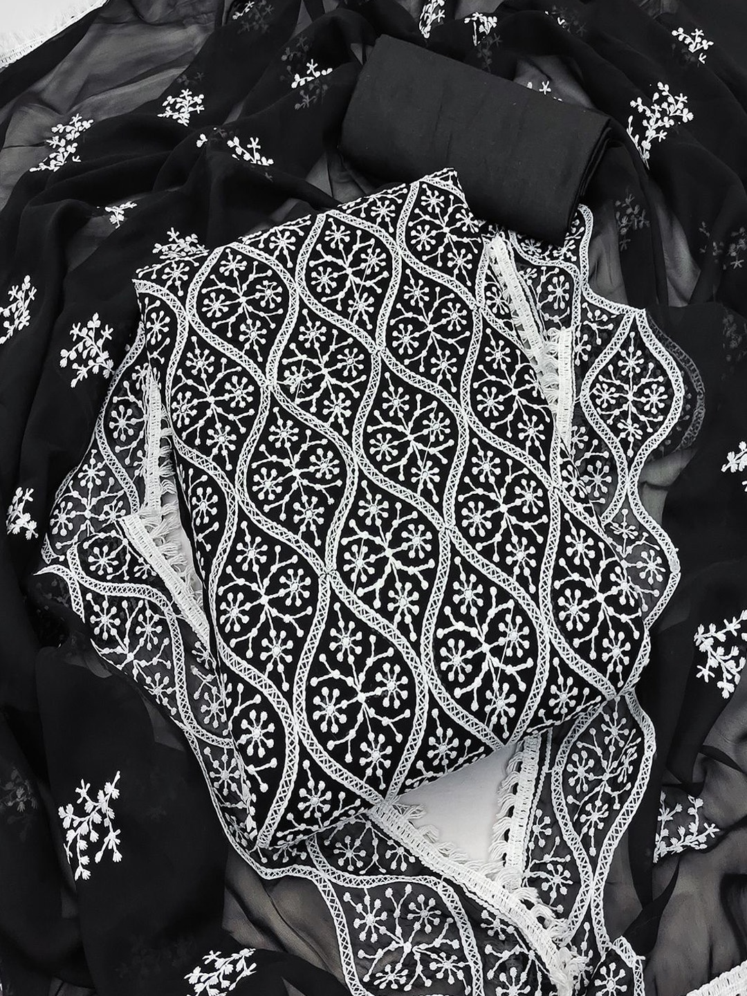 

MISS VERVE Unstitched Dress Material, Black