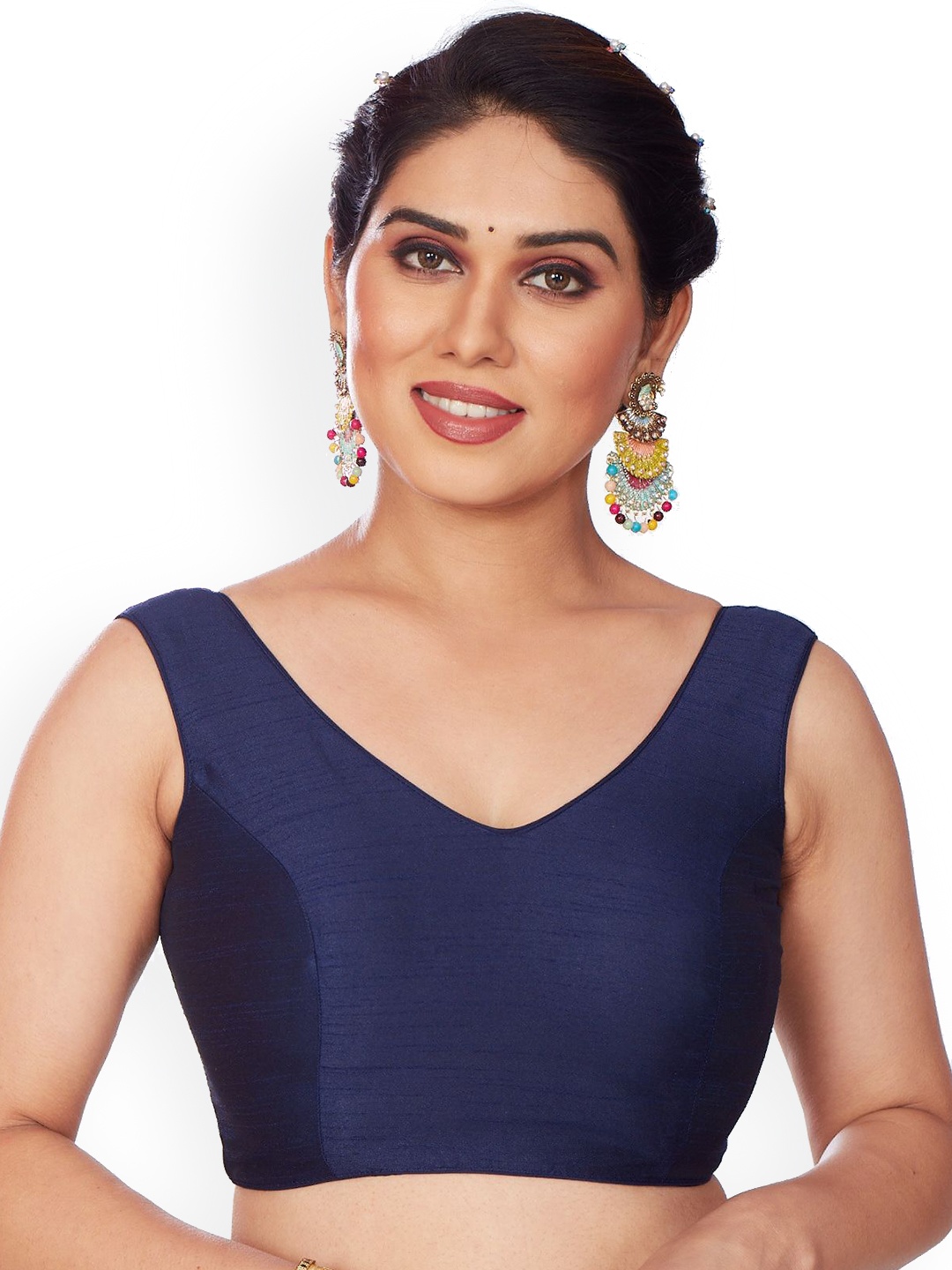 

Mmore Sleeveless Saree Blouse, Navy blue