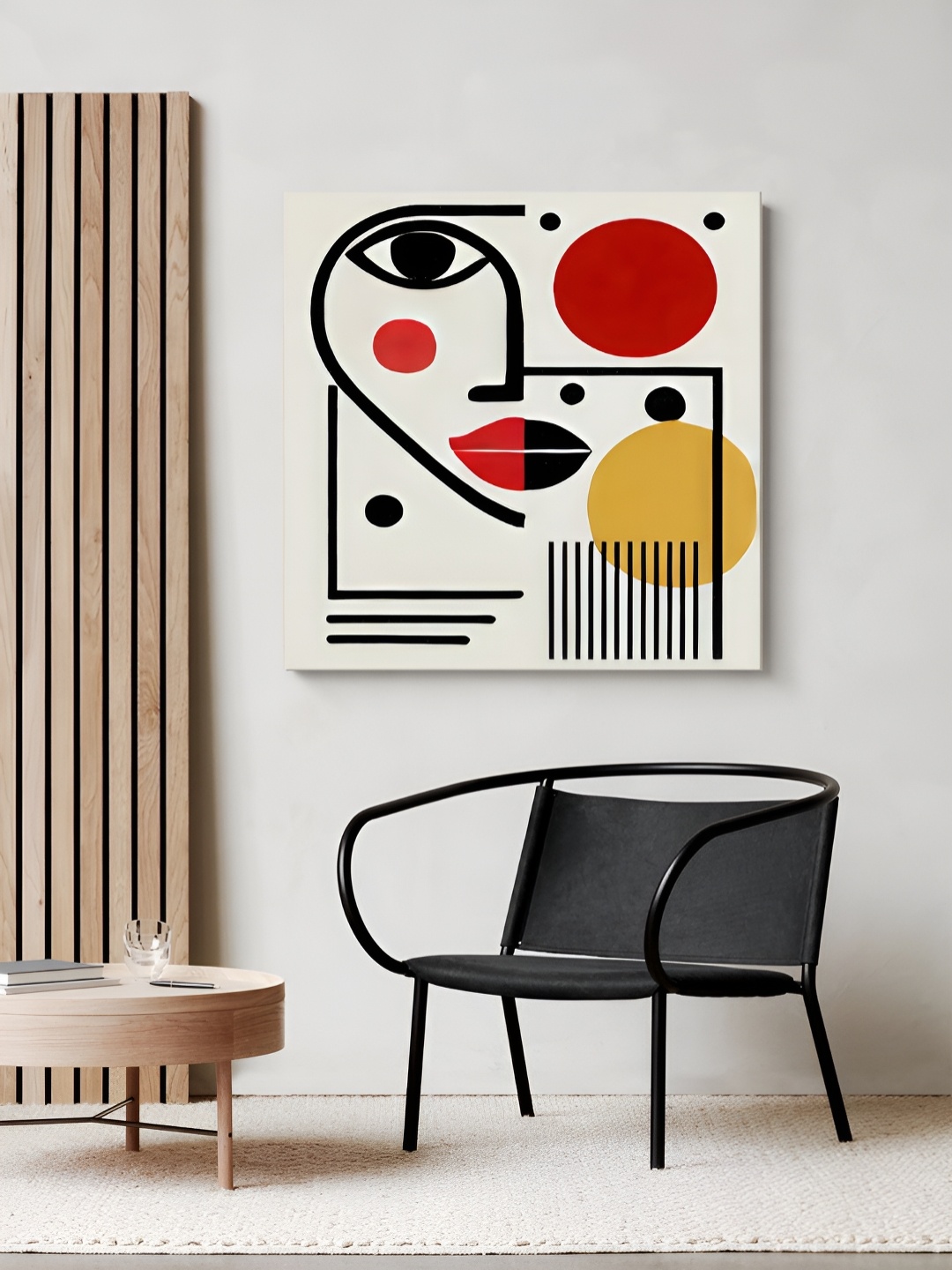 

999Store Off White & Red Wood Abstract Wall Paintings