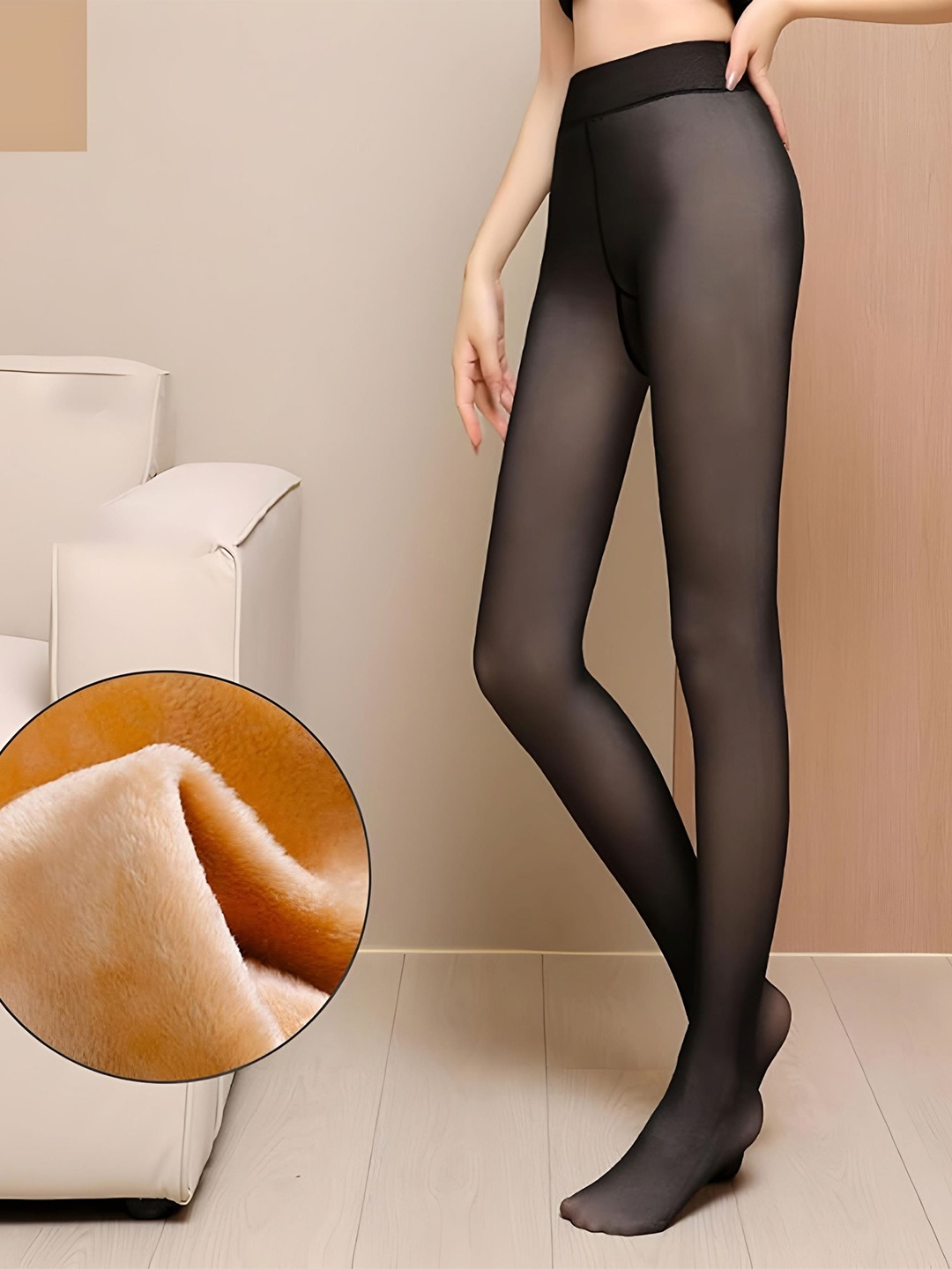 

DUNBERRY LONDON Women Dual Tone Fur Fleece Stockings, Black