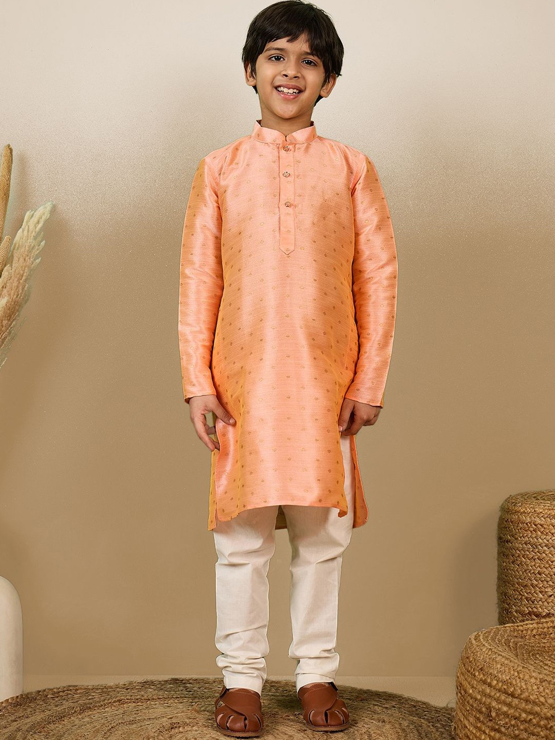 

Here&Now X Sanwara Boys Regular Kurta with Churidar, Orange