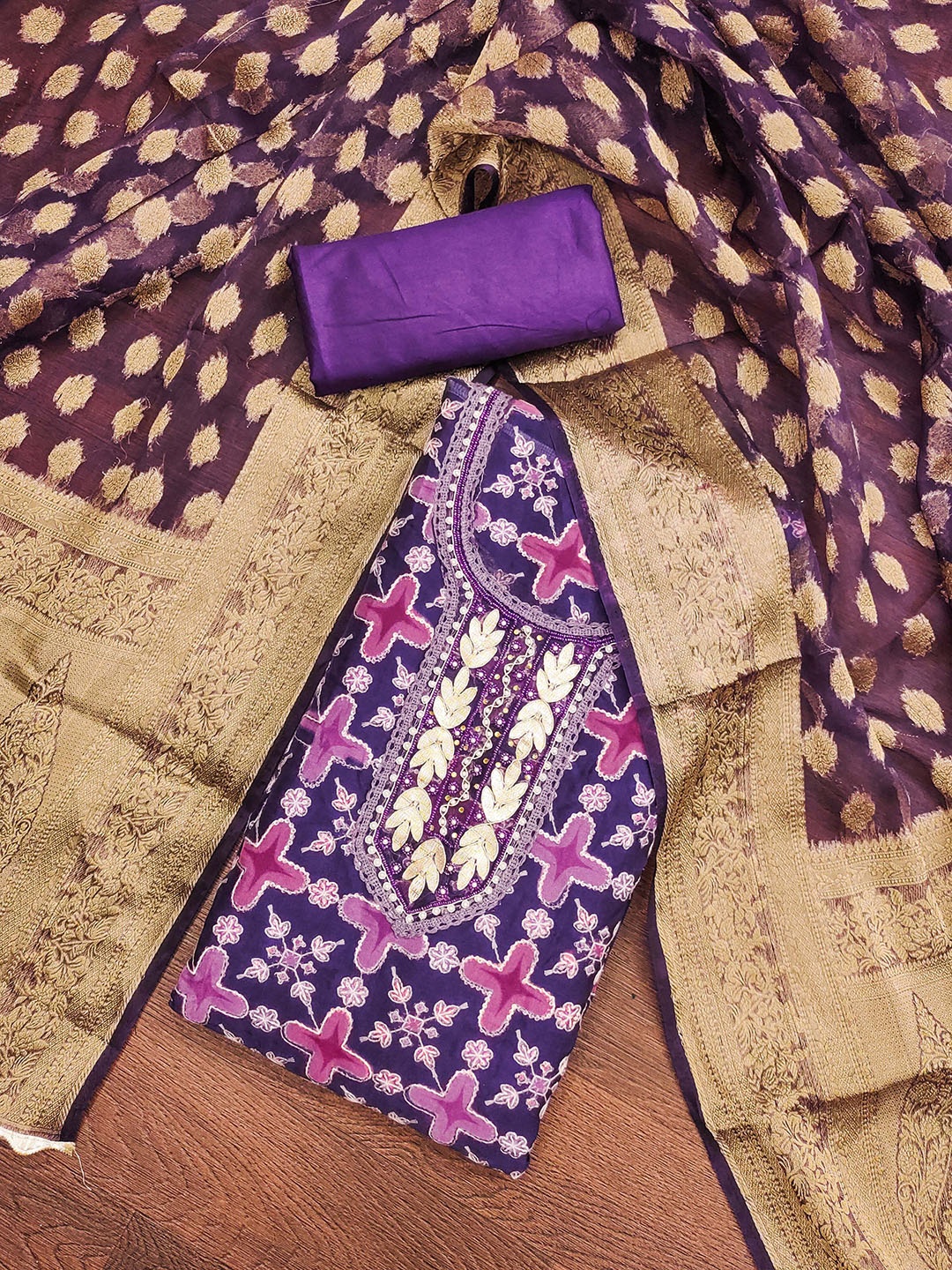 

KIMISHA Embellished Organza Unstitched Dress Material, Purple