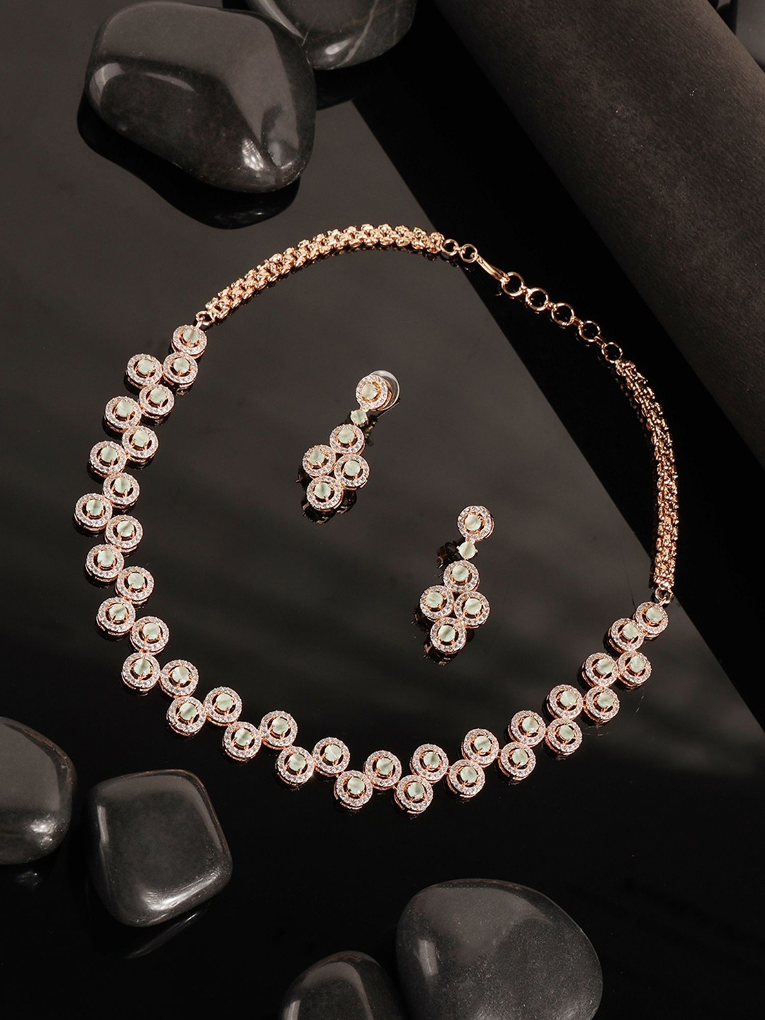 

ANIKAS CREATION Rose-Gold Plated American Diamond Studded Jewellery Set