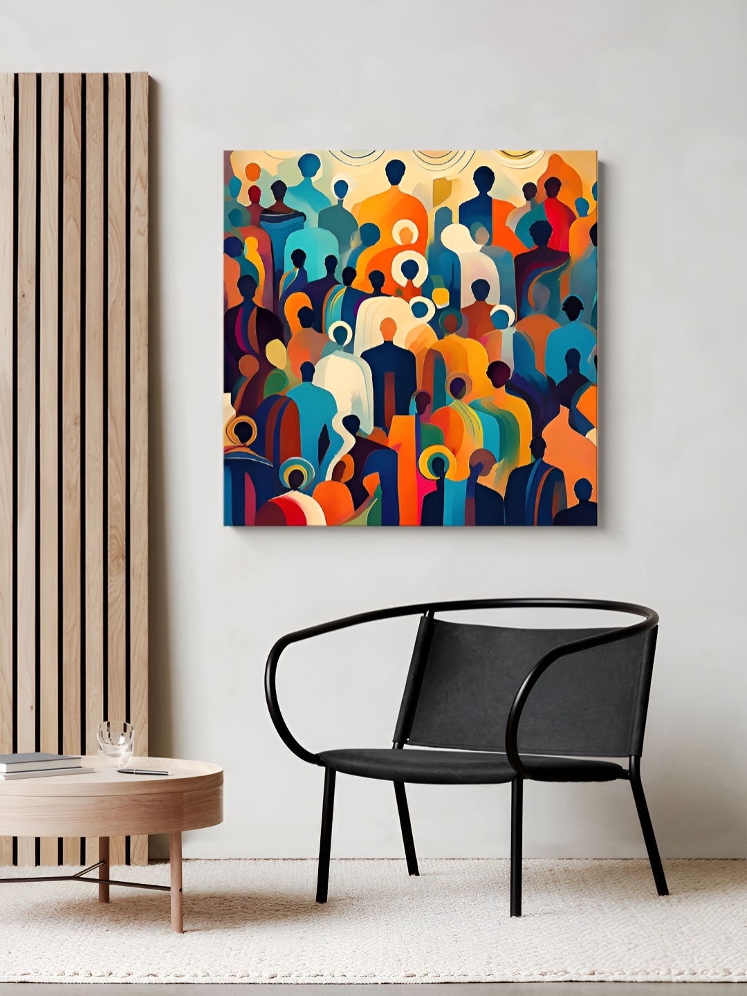 

999Store Blue & Orange Colored Silhouettes Printed Abstract Canvas Painting Wall Art