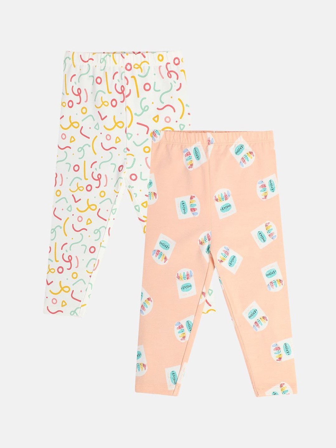 

MINI KLUB Infant Girls Pack Of 2 Printed Ankle-Length Leggings, Peach