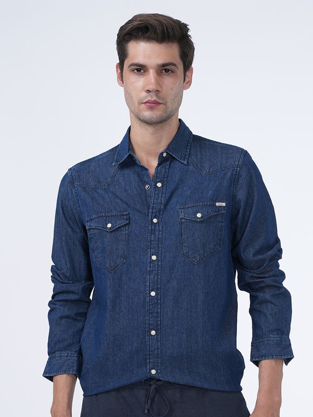

POE Men Smart Slim Fit Opaque Casual Shirt, Navy blue
