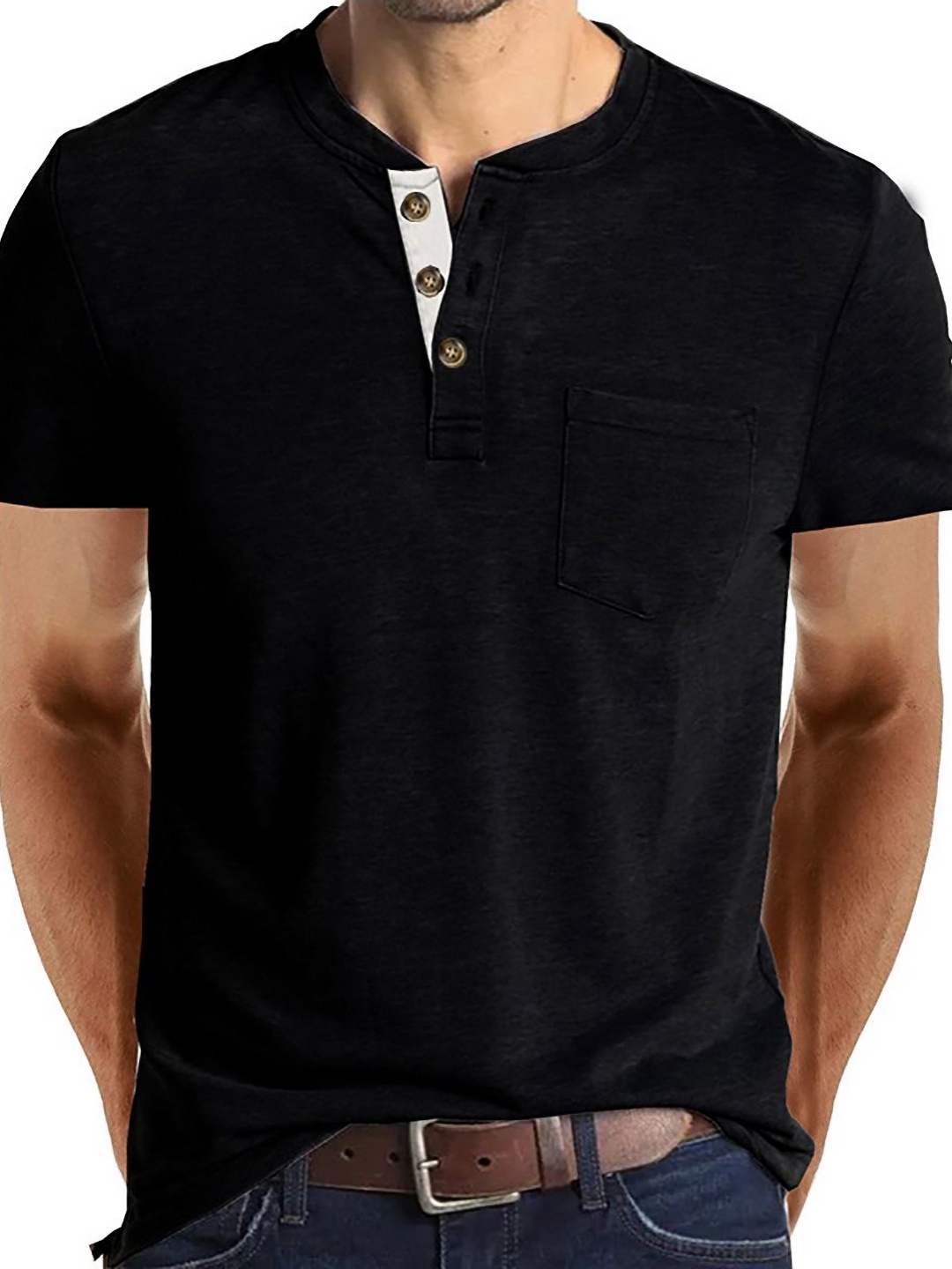 

StyleCast x Revolte Men Solid Henley Neck T-shirt, Black