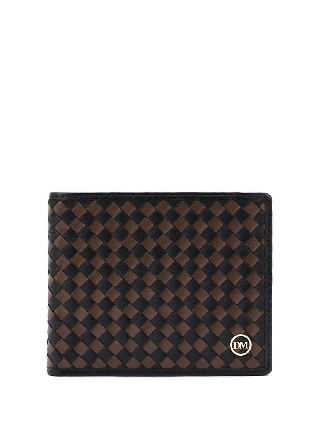 

Da Milano Men Checked Leather Two Fold Wallet, Black