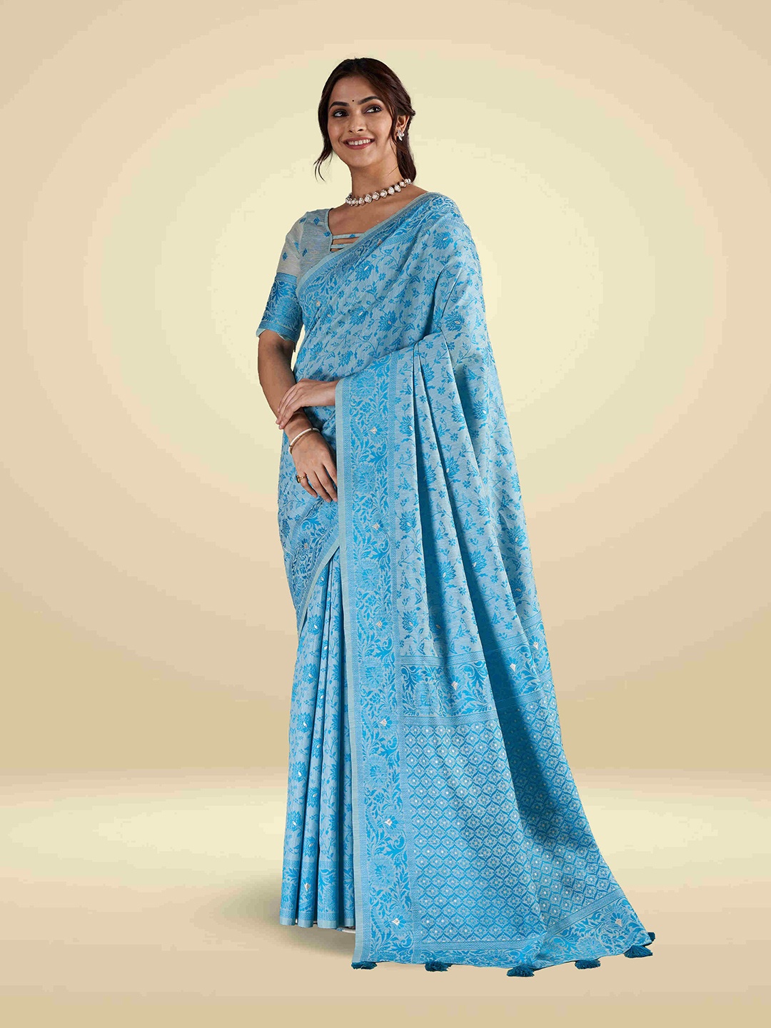 

SARHA Floral Woven Design Zari Pure Cotton Celebrity Saree, Blue
