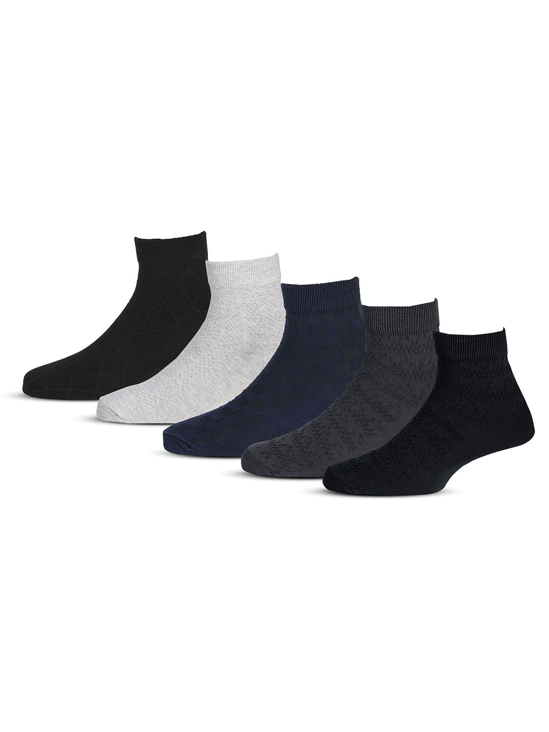 

RC. ROYAL CLASS Men Pack Of 5 Patterned Pure Cotton Ankle-Length Socks, Black