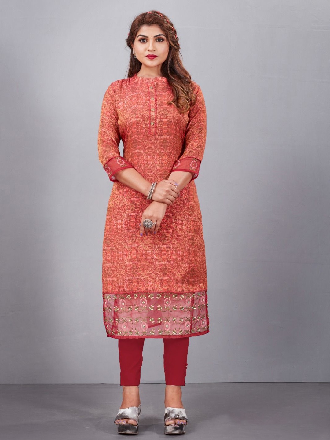 

JIVORA Women Printed Straight Kurta, Red