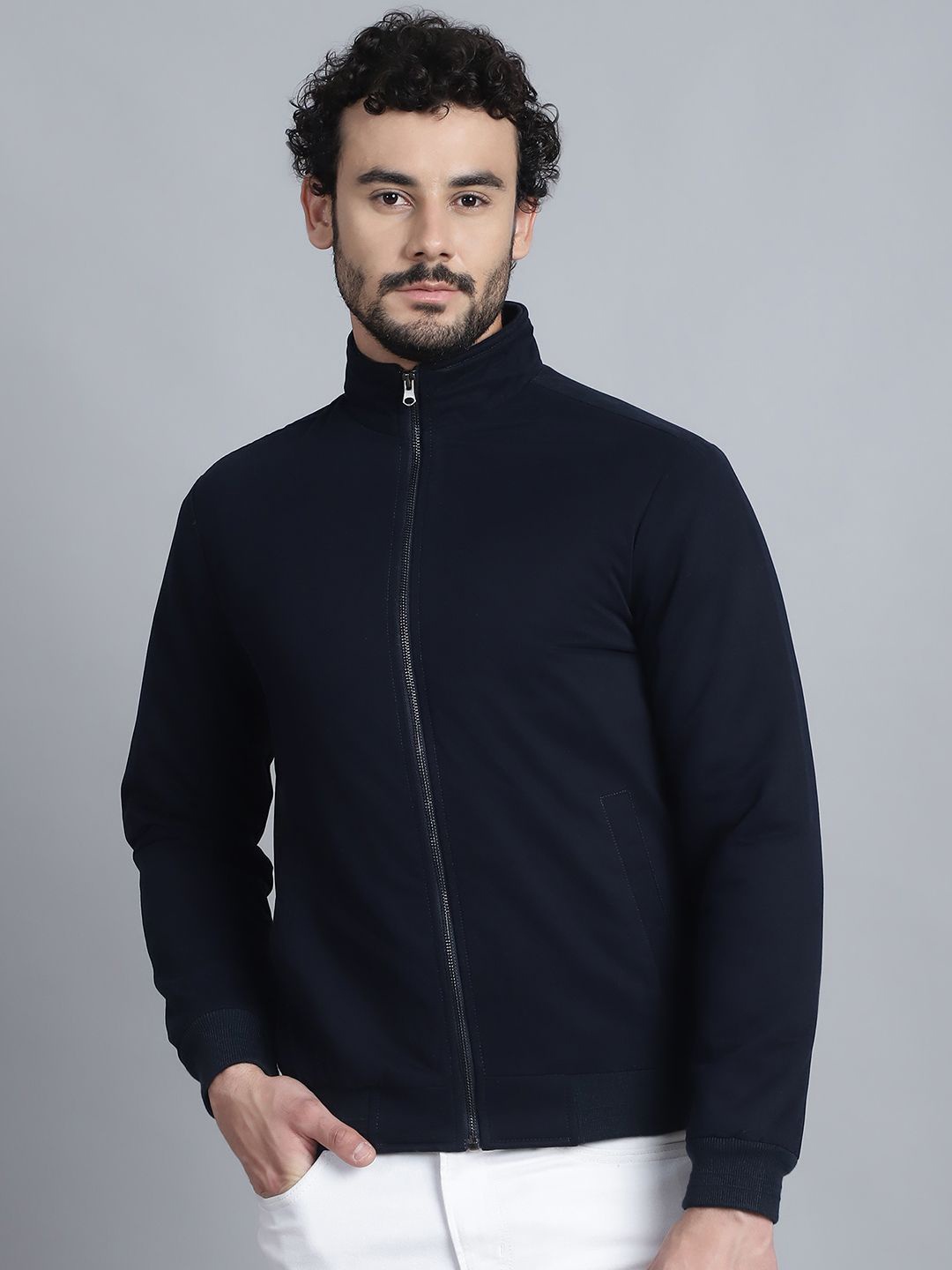 

HOUSE OF VEDAS Men Lightweight Biker Jacket, Navy blue
