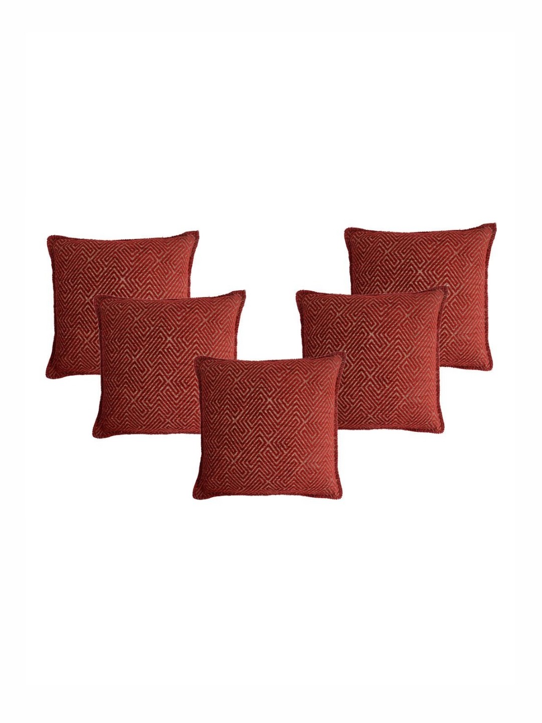 

Saral Home Maroon & Beige 5 Pieces Geometric Square Cushion Covers