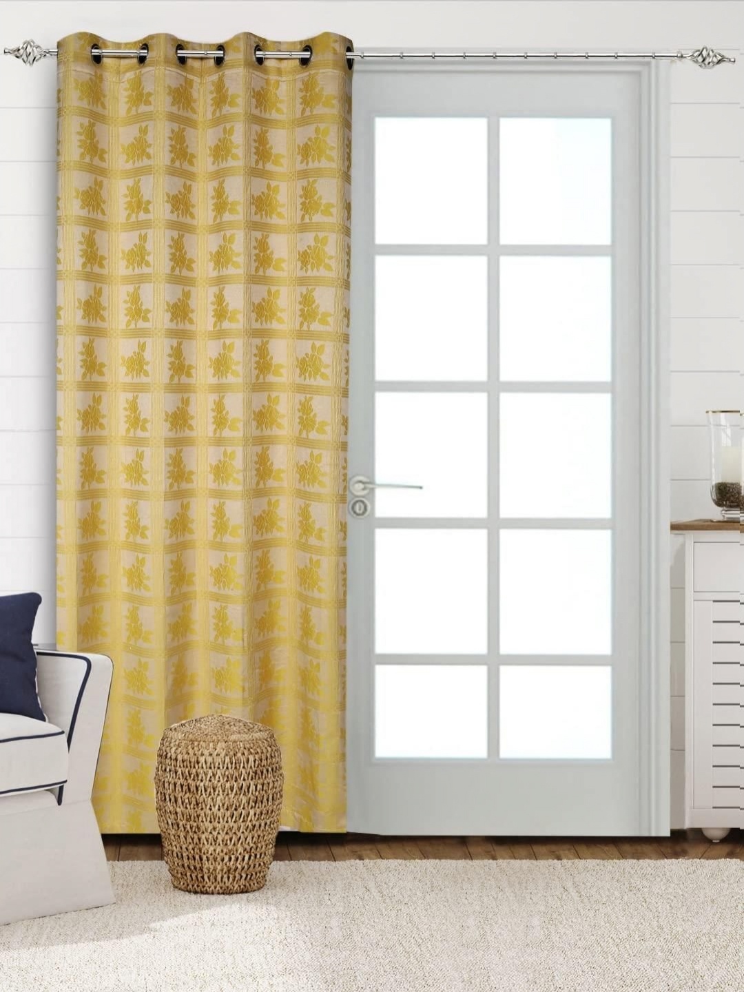 

Saral Home Beige & Mustard Floral Room Darkening Door Curtain