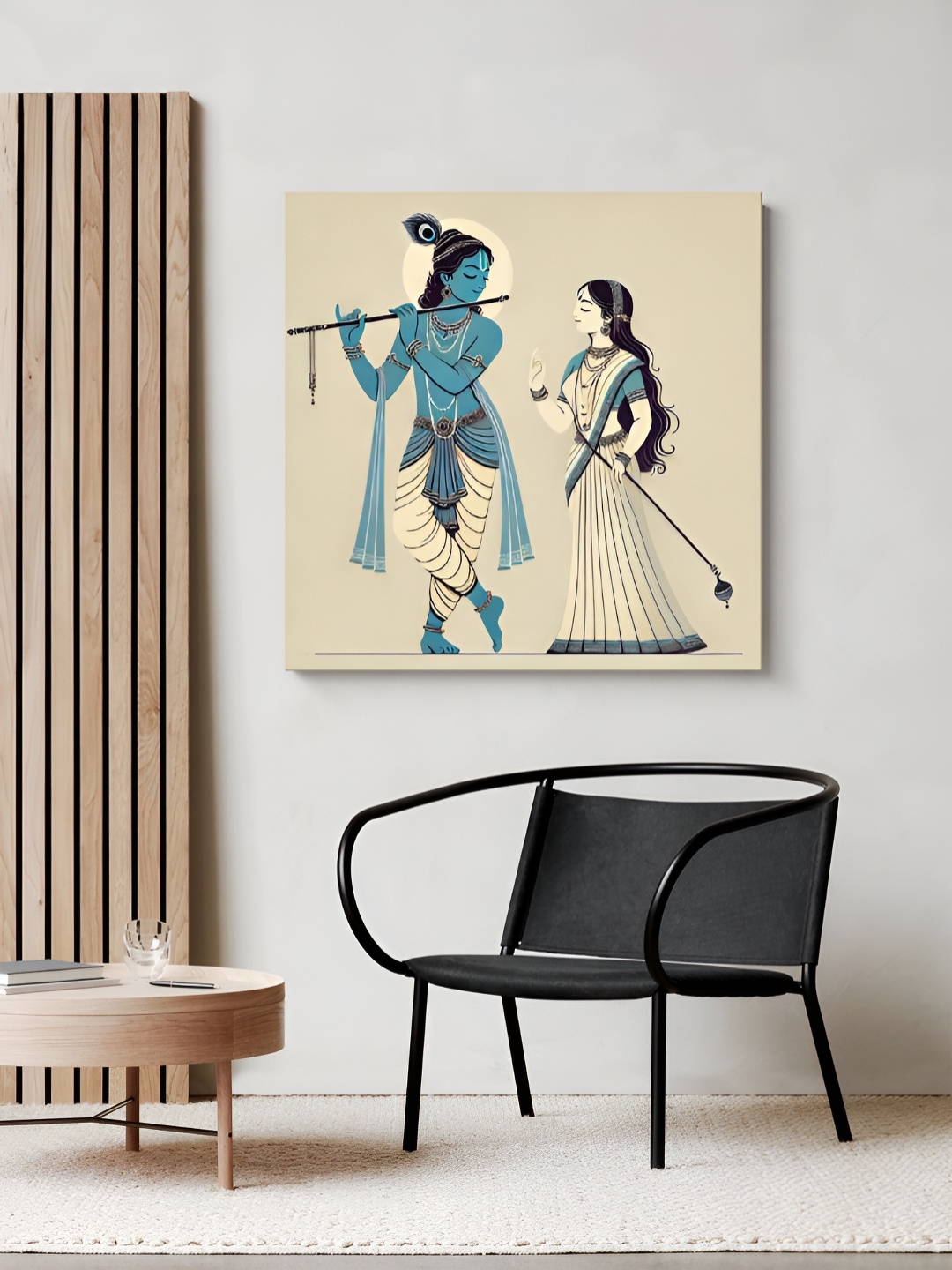 

999Store Off White & Blue Krishna & Radha Canvas Wall Art