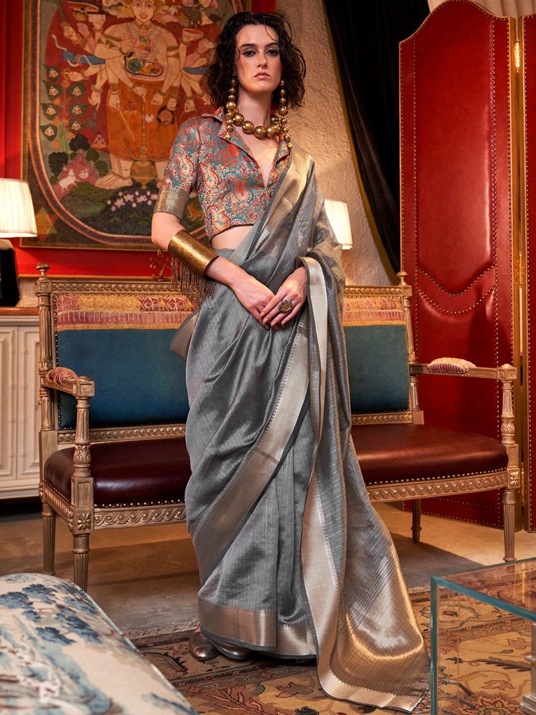 

Mitera Woven Design Zari Uppada Saree, Grey