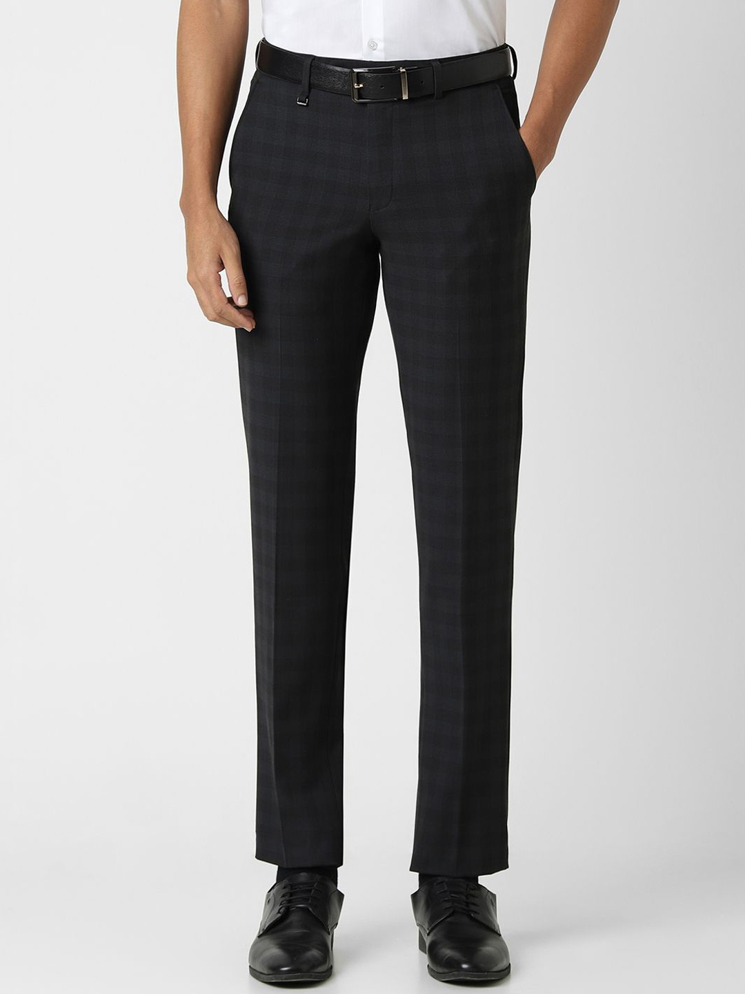 

Van Heusen Men Checked Slim Fit Cotton Trousers, Grey