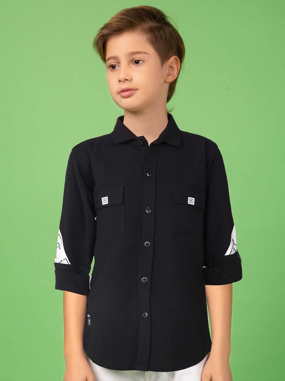 

MashUp Boys Classic Opaque Printed Casual Shirt, Black