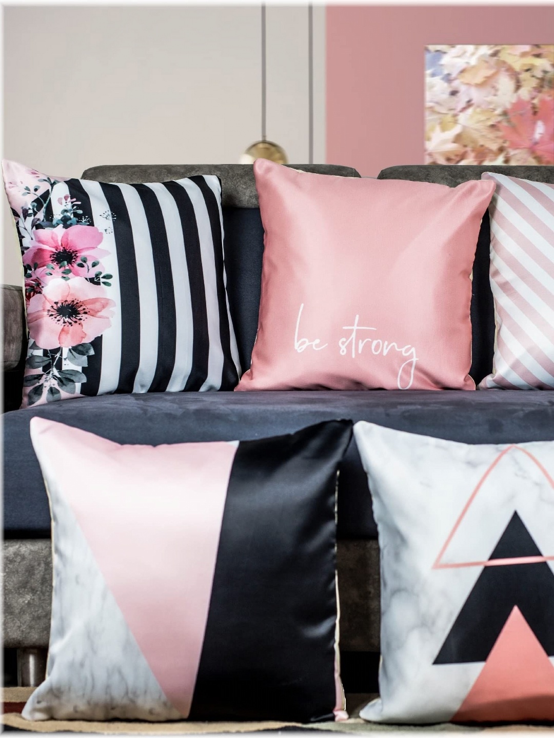 

Vendola White & Black 5 Pieces Ethnic Motifs Printed Satin Square Cushion Covers