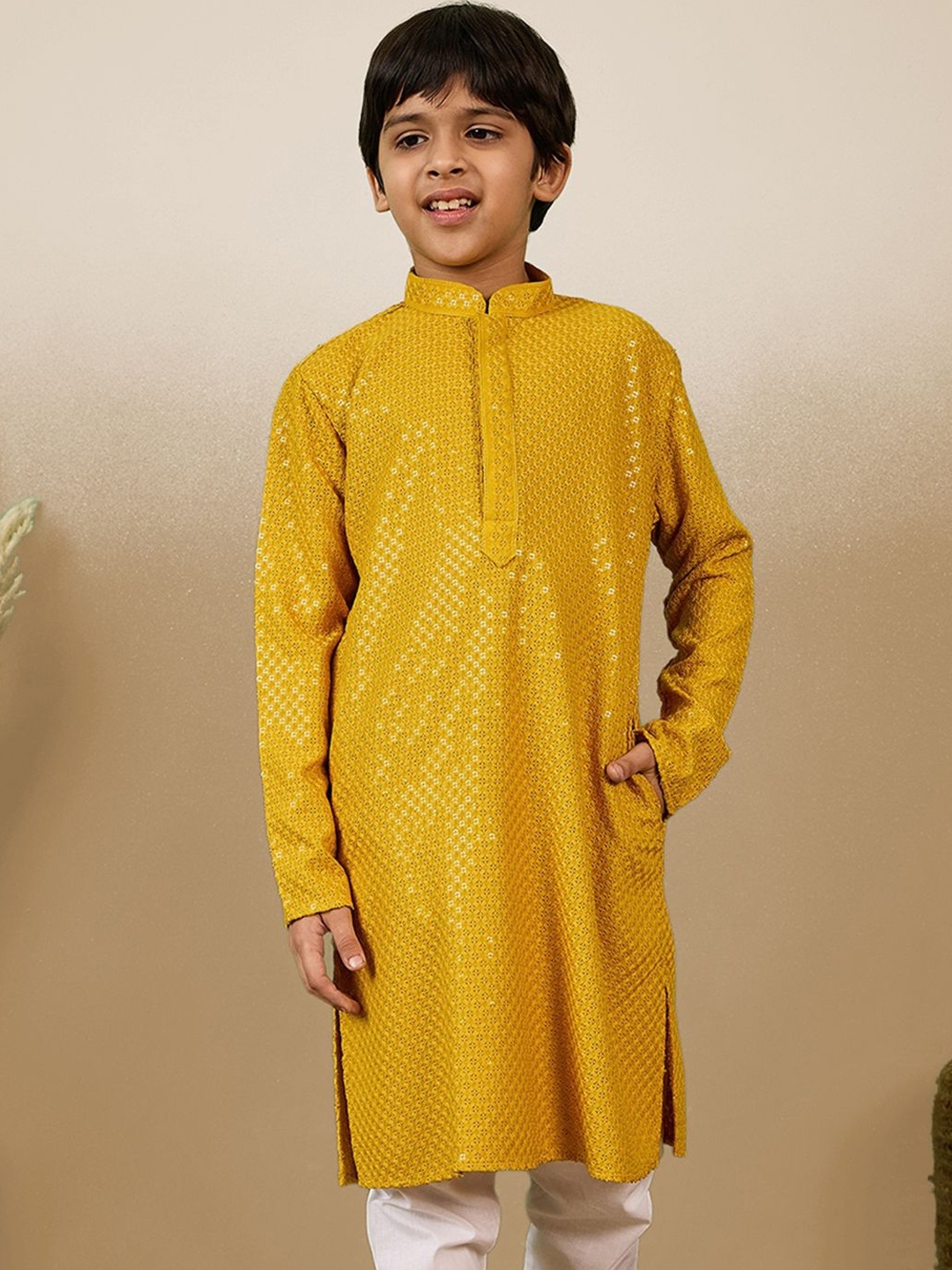 

Here&Now X Sanwara Boys Embroidered Sequinned Kurta, Yellow