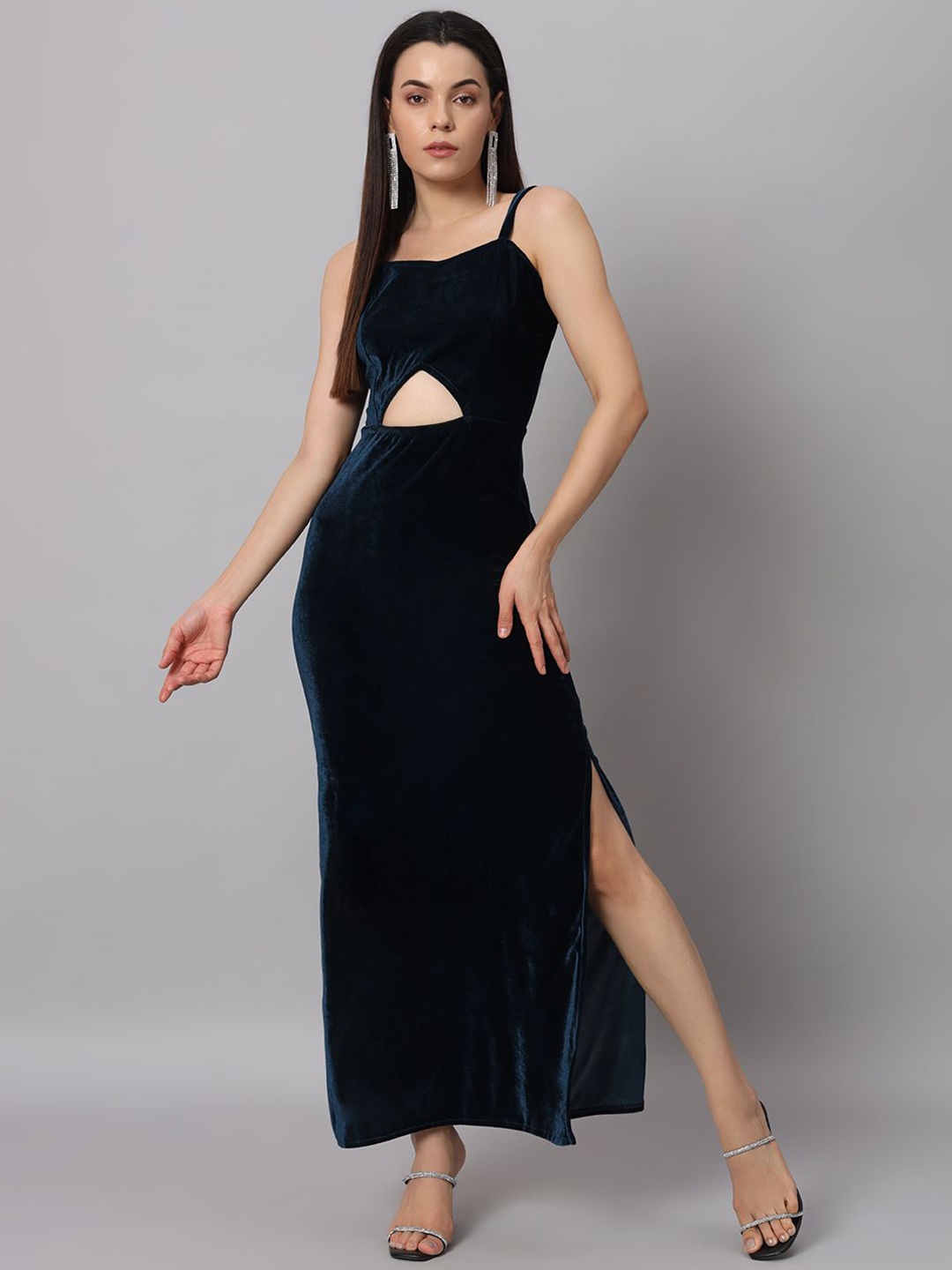 

VAARARO Solid Velvet Sweetheart Neck Maxi Sheath Dress, Blue