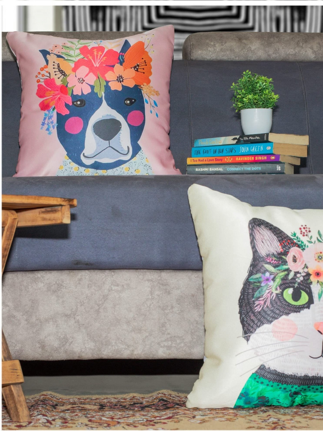 

Vendola Pink & White 2 Pieces Abstract Printed Satin Square Cushion Covers