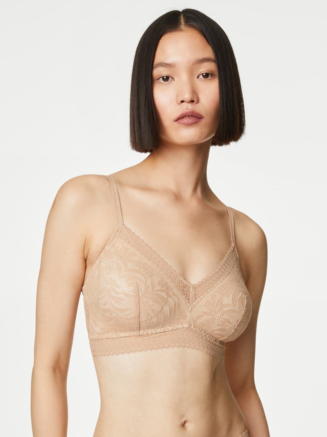 

Marks & Spencer Floral Bralette Bra Full Coverage, Nude