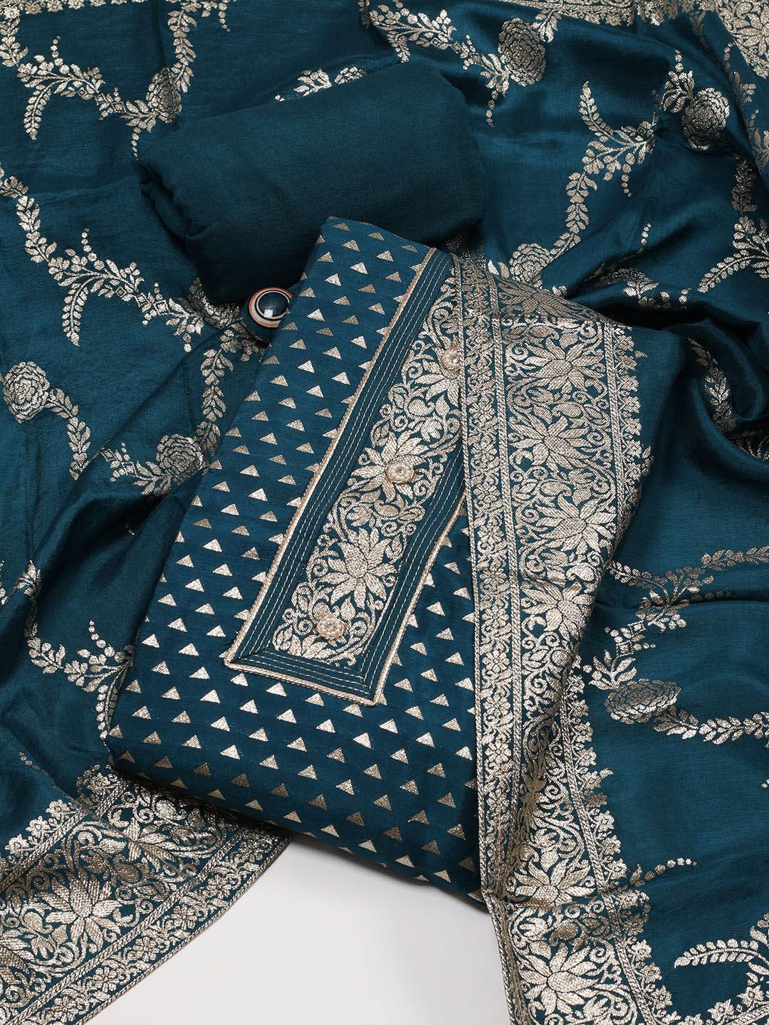 

Meena Bazaar Art Silk Unstitched Dress Material, Navy blue