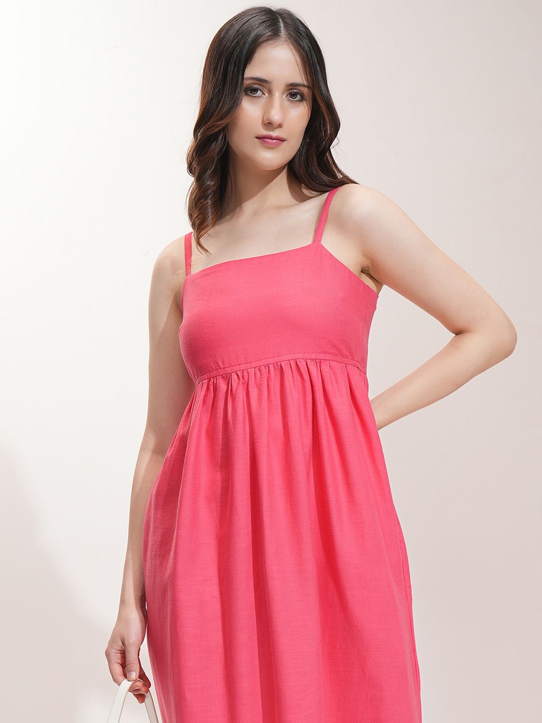 

Tokyo Talkies Women Solid Fit & Flare Midi Dress, Pink