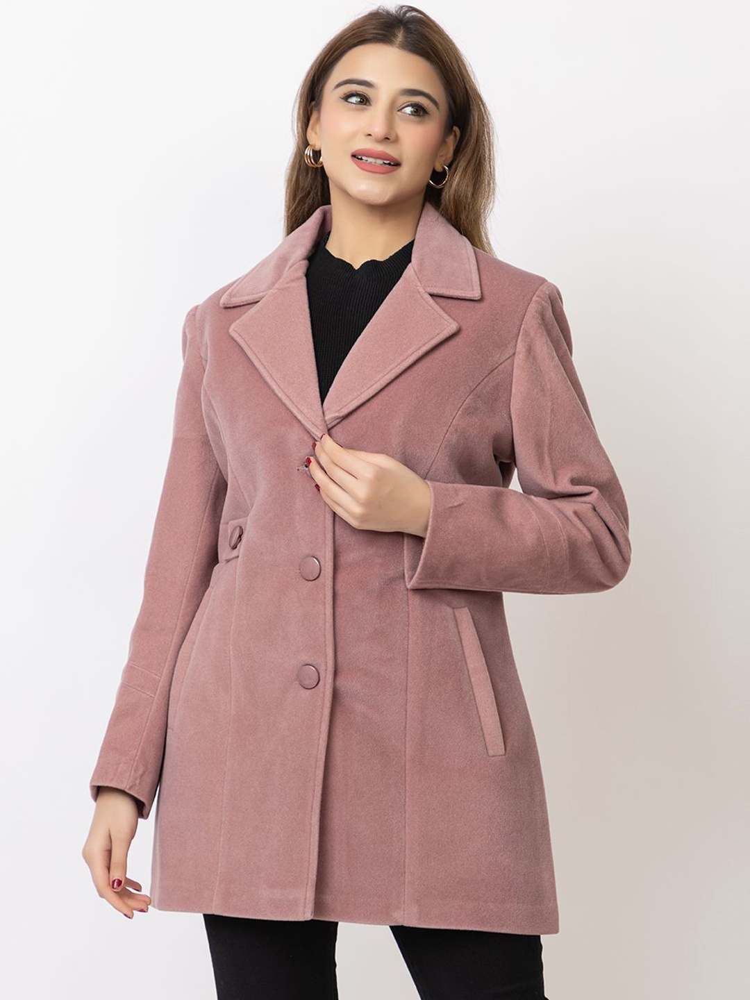 

Lady Leaf Winter Wear Tweed Led Flock Coat, Pink