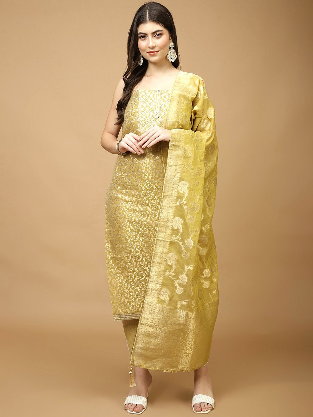 

Meena Bazaar Art Silk Unstitched Dress Material, Yellow