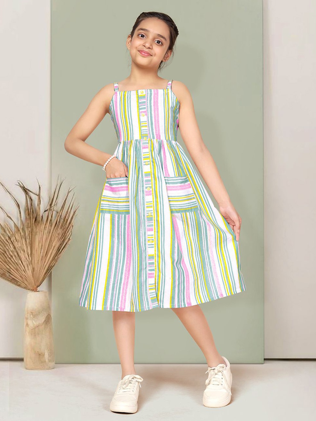 

FASHION DREAM Girls Striped A-Line Dress, White