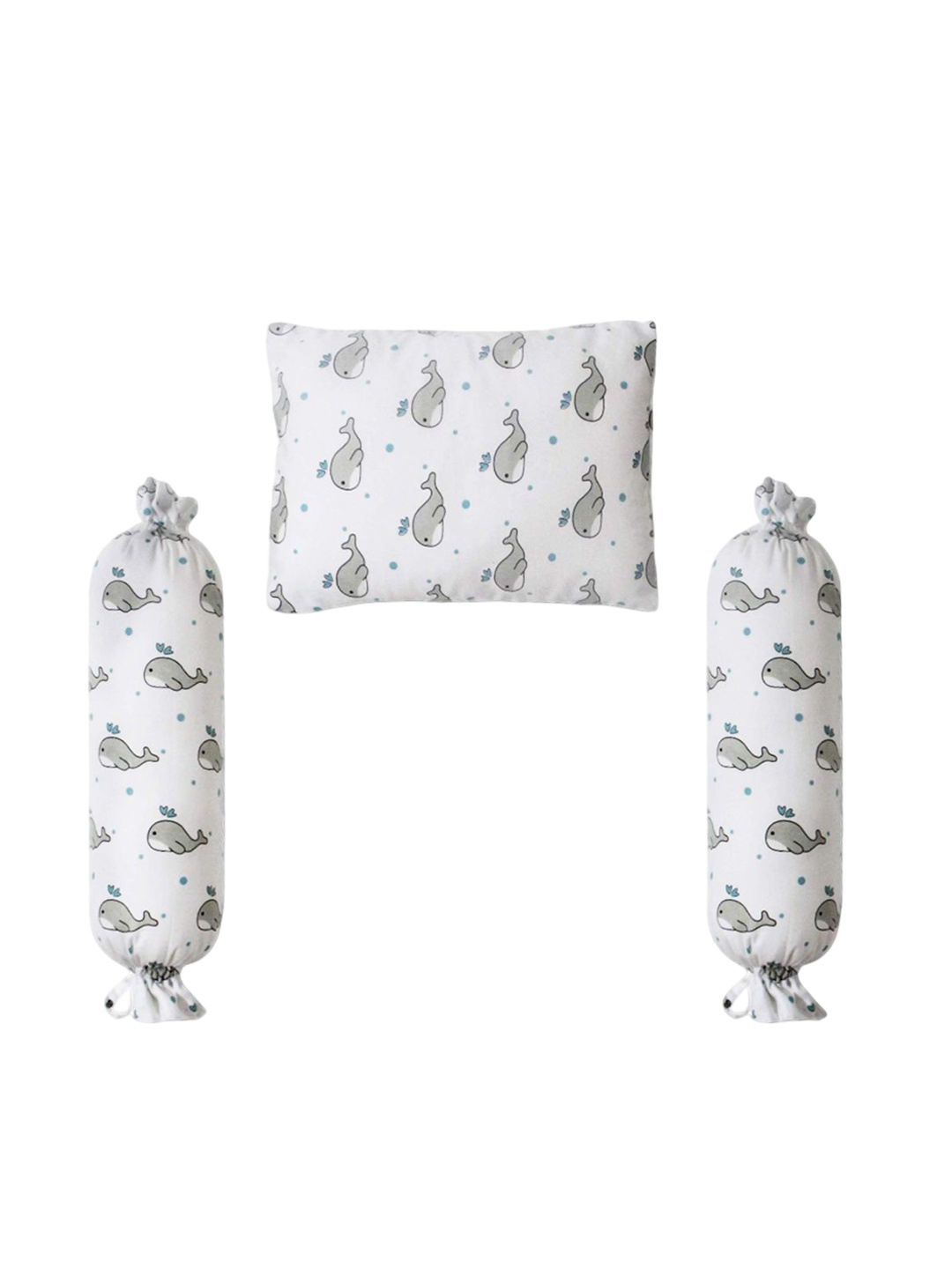 

The White Cradle Pack of 3 Printed Bolster With Baby Pillow Set, Blue