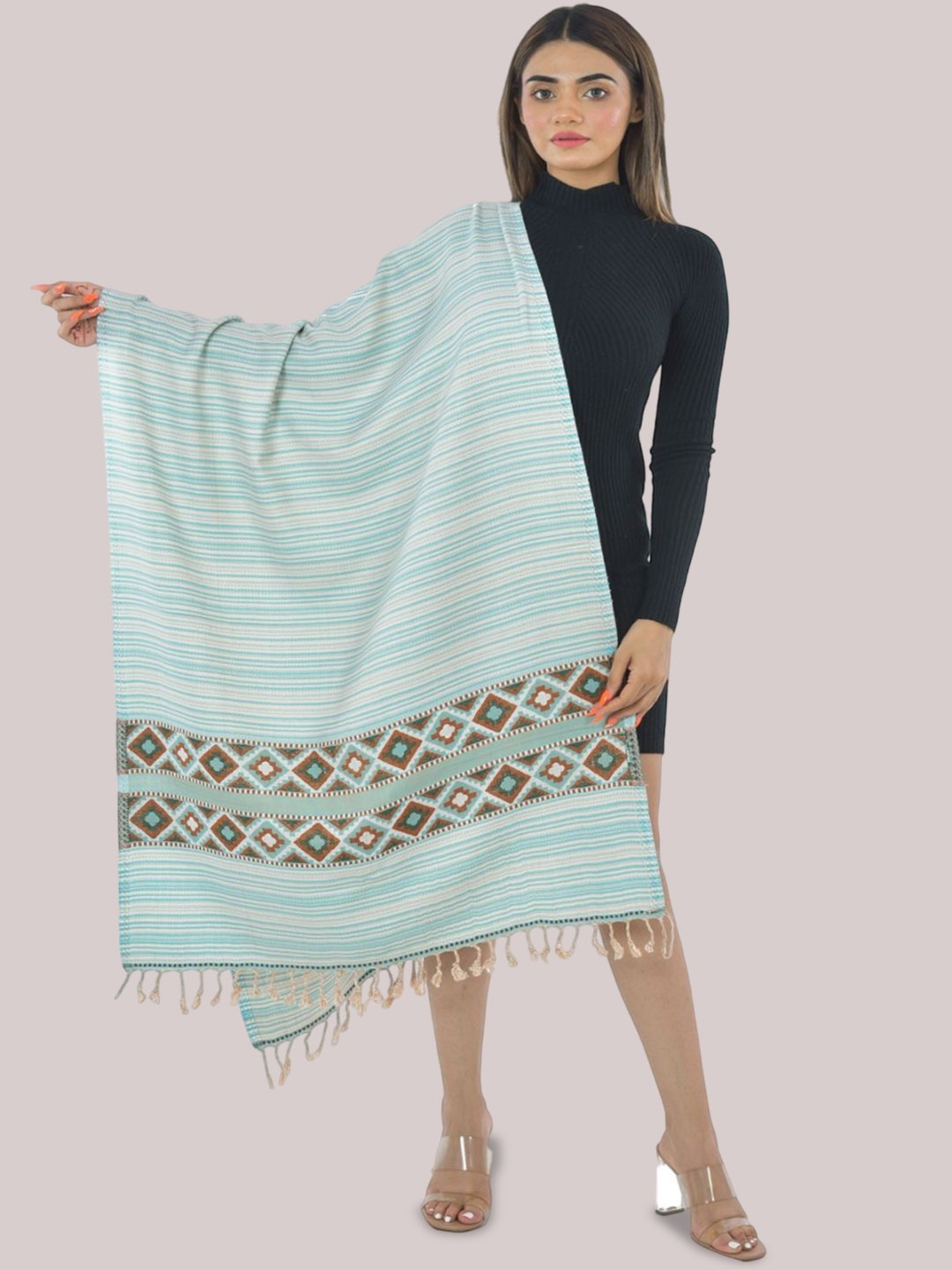 

BAISA Unisex Striped Woven Design Shawl, Turquoise blue
