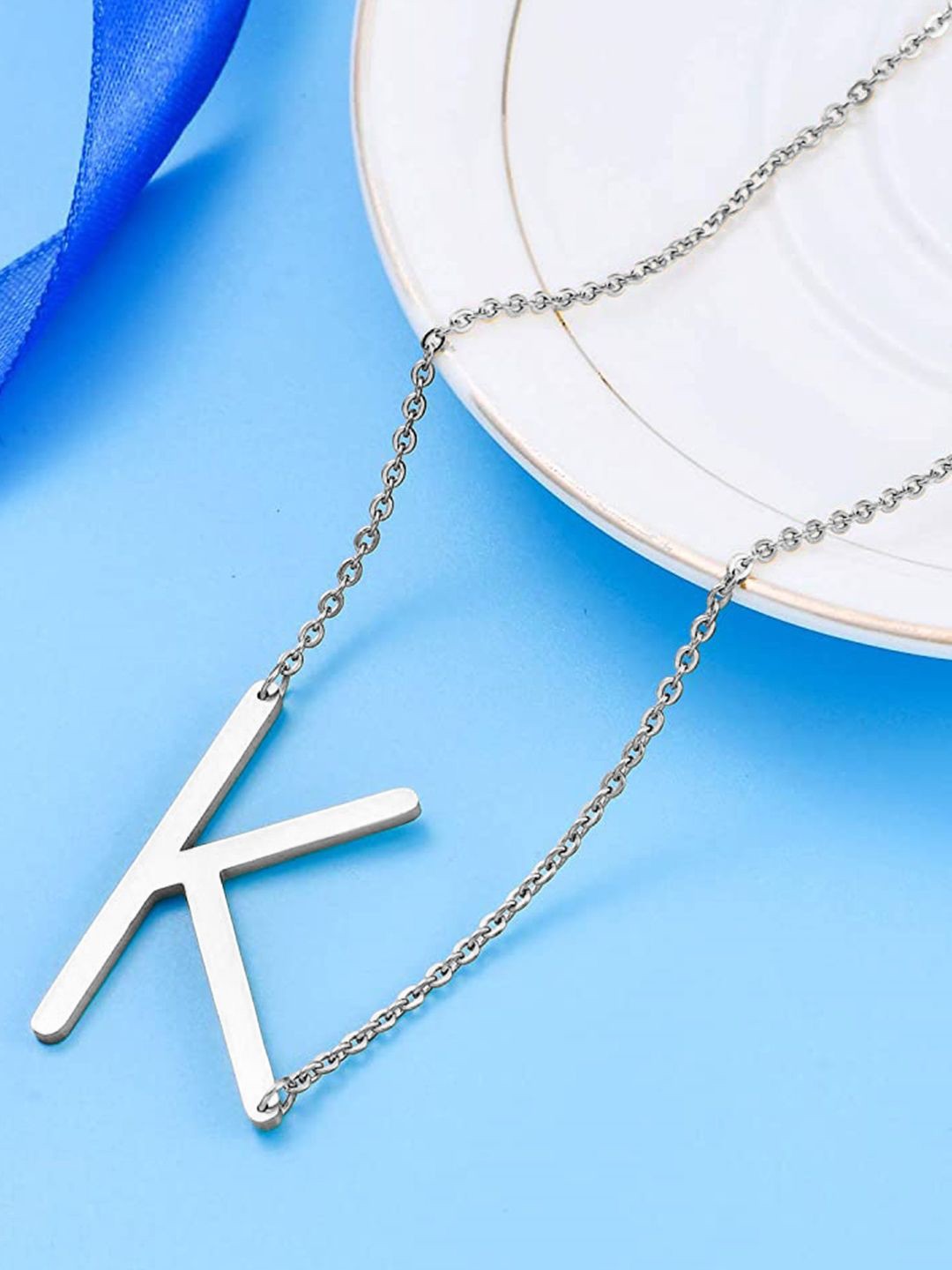 

DressBerry Girls 925 Sterling Silver K Alphabet Pendant with Chain