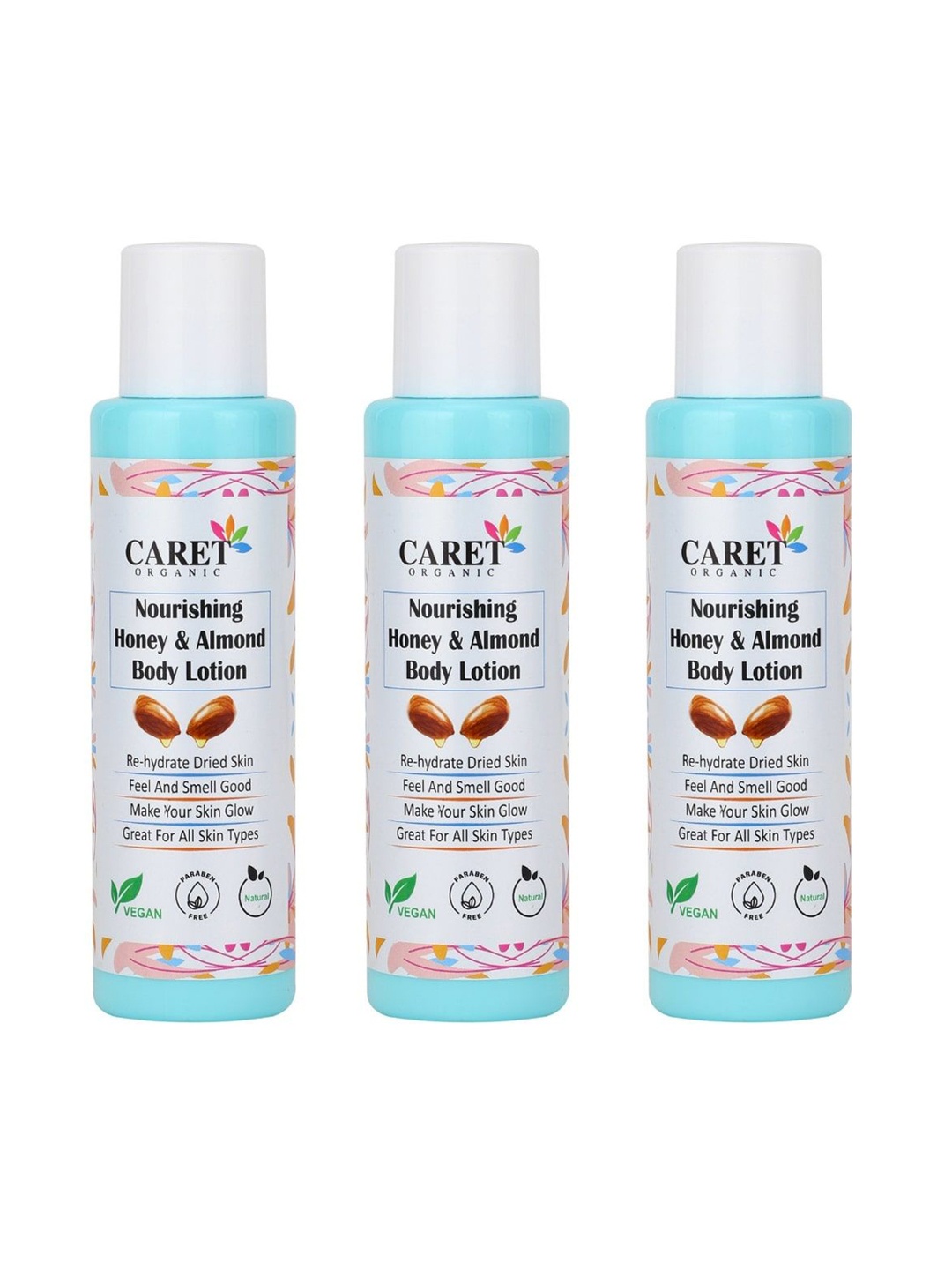 

CARET ORGANIC Set Of 3 Nourishing Honey & Almond Body Lotion - 100 ml Each, White