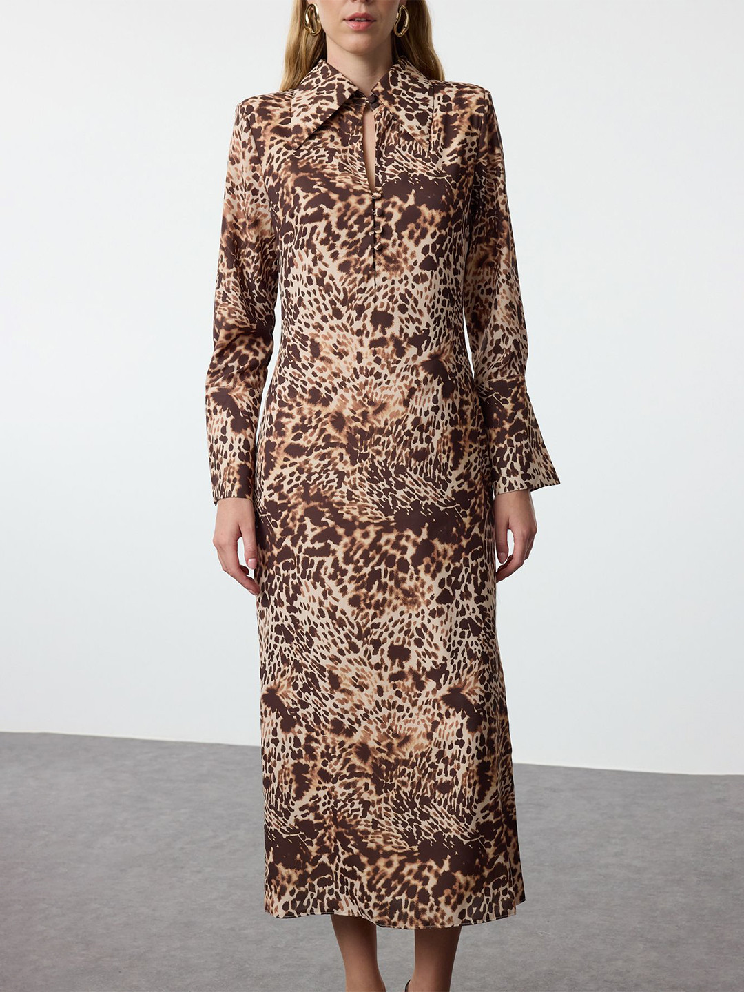 

Trendyol Animal Print Shirt Midi Dress, Na